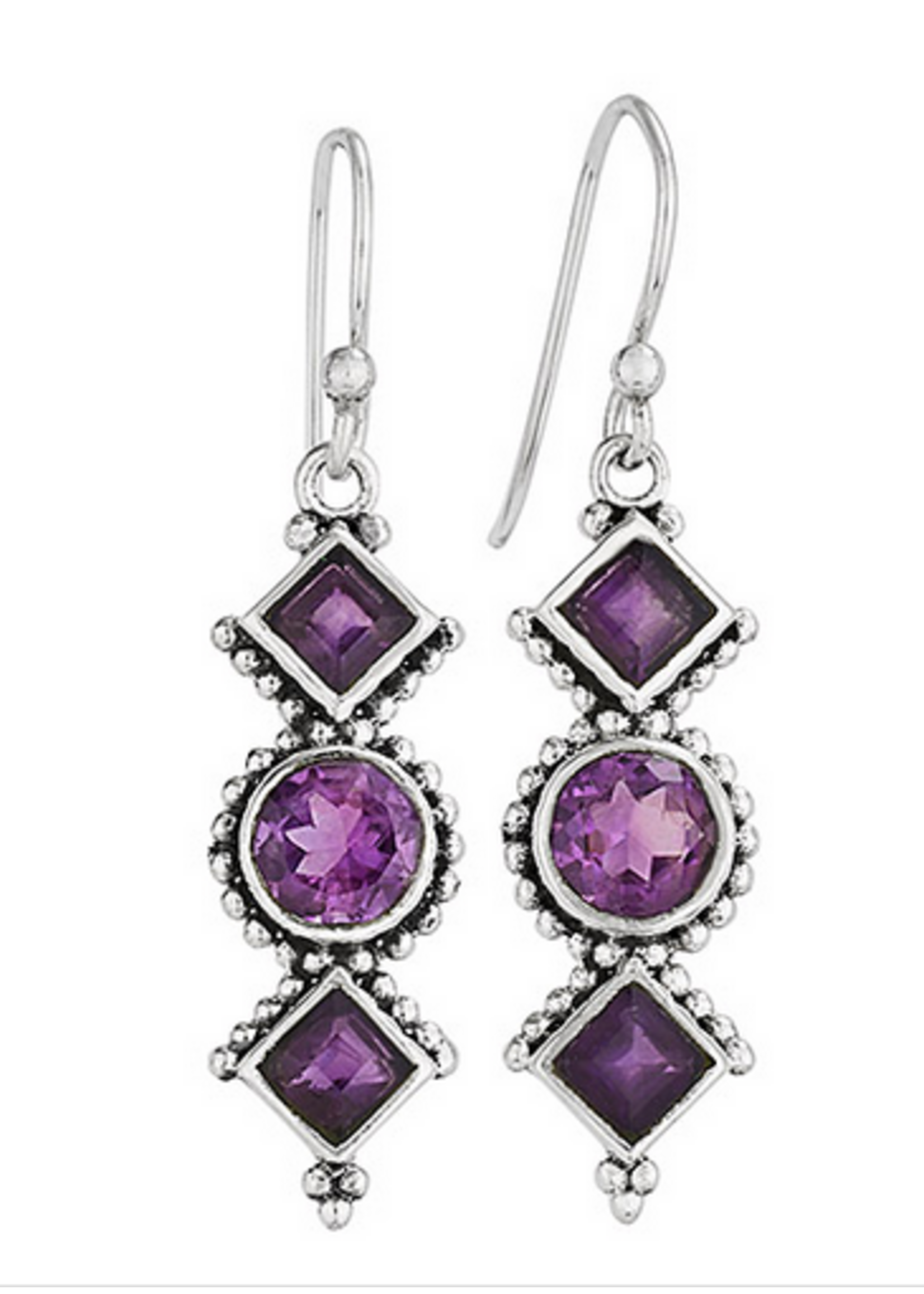 Earrings SS Three Amethyst Stone