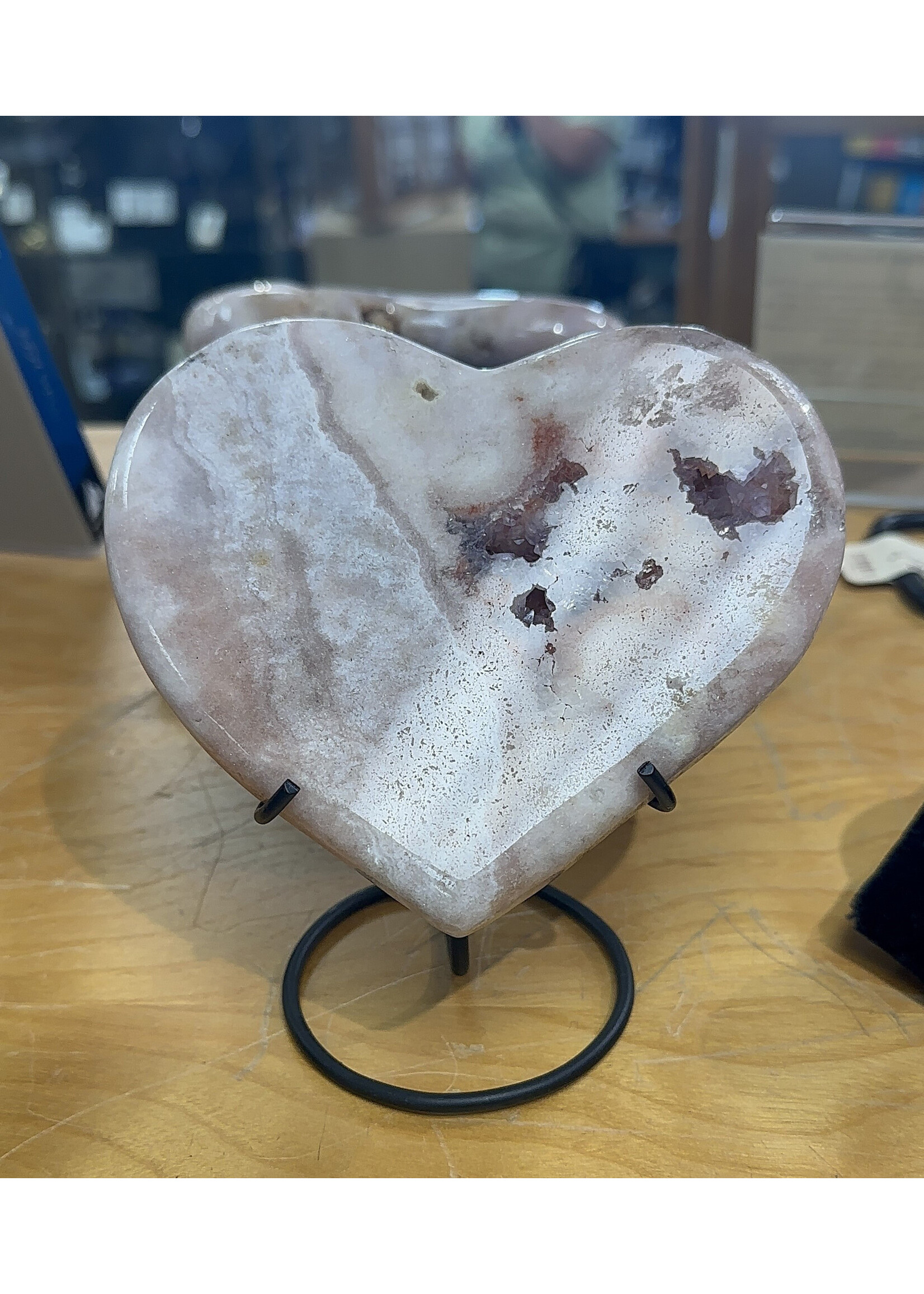 Pink Amethyst Heart Druzy On Stand