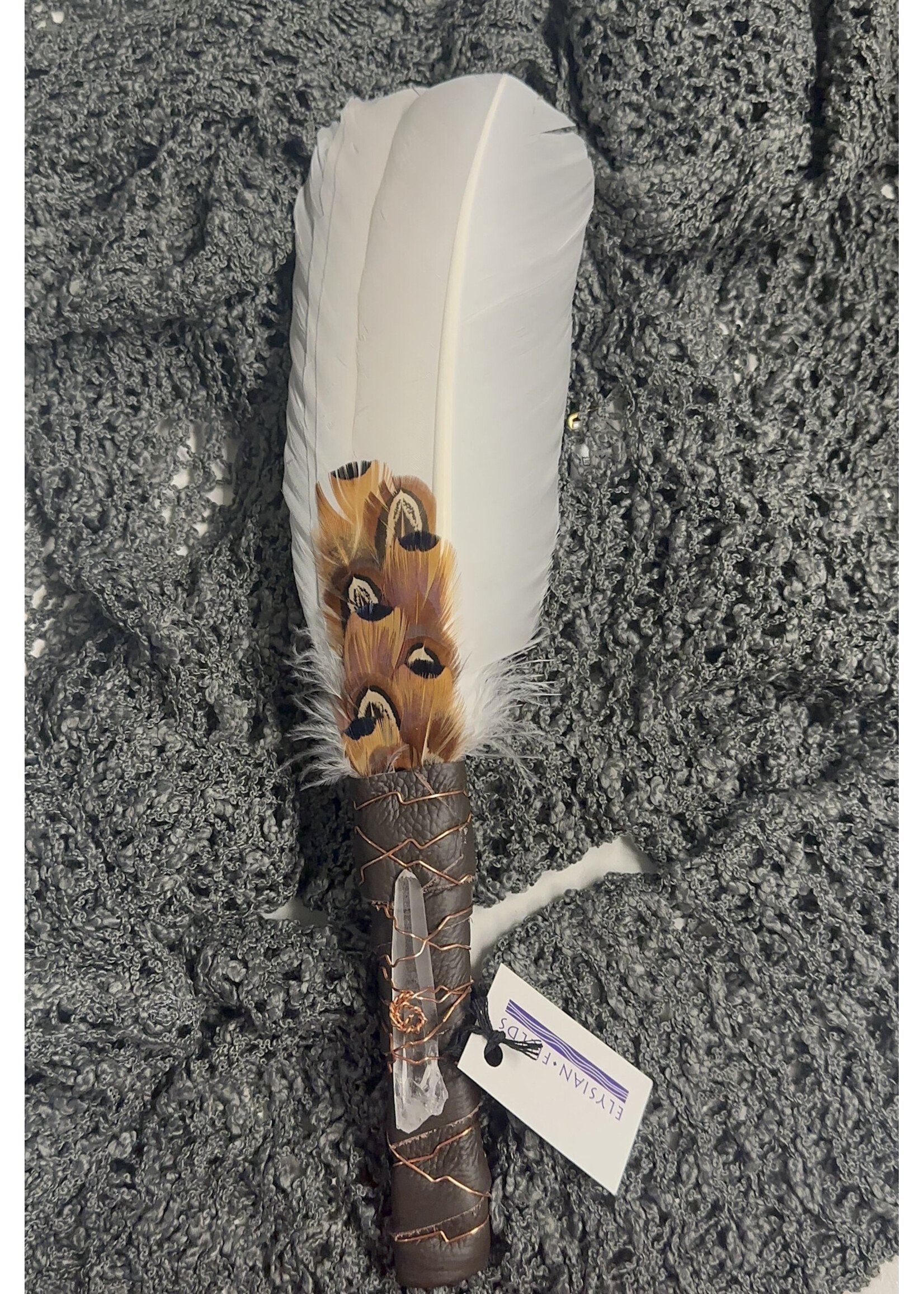 Large White Feather Fan With Crystal