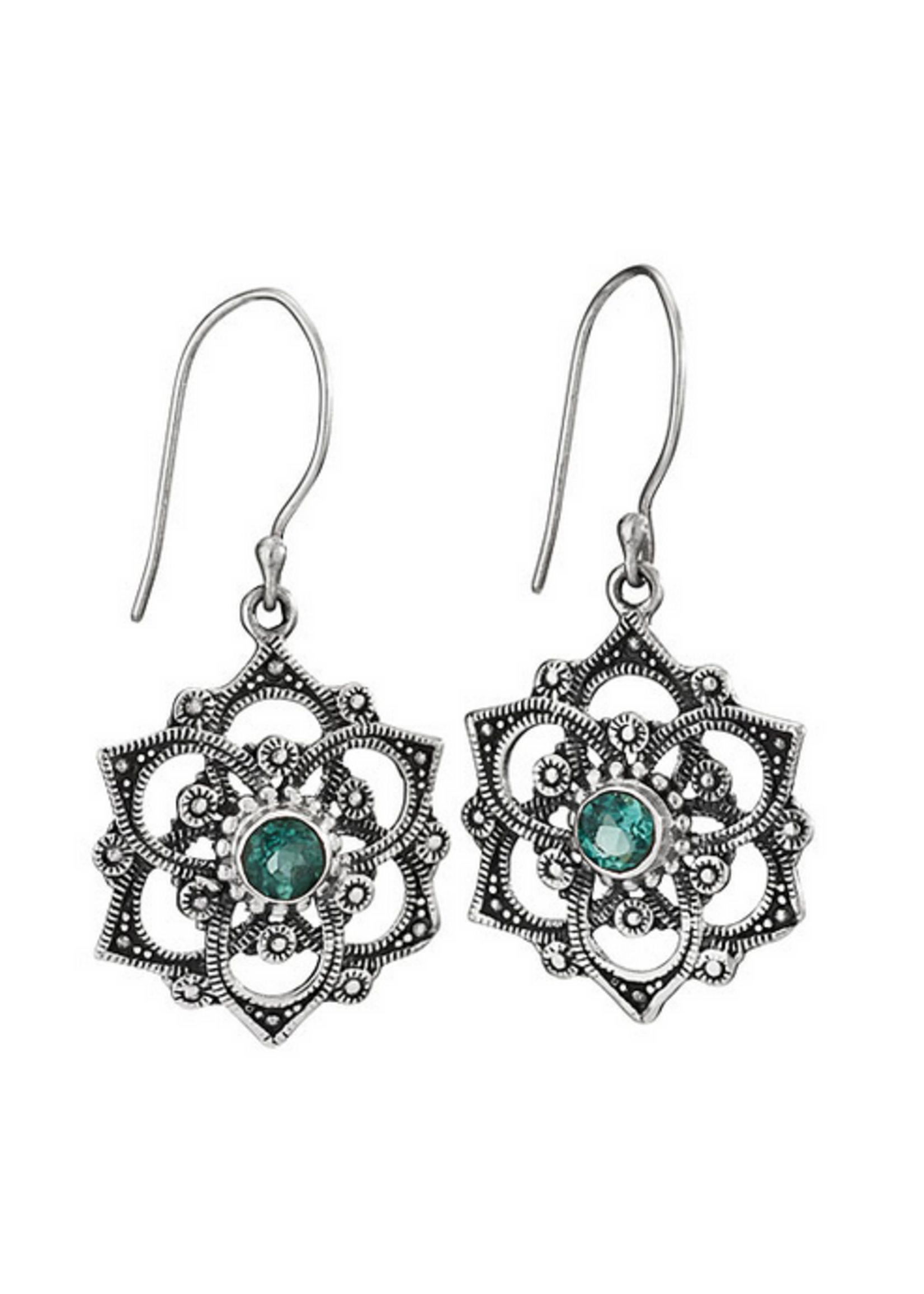 Earrings SS Green Quartz Open Lotus