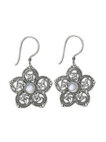 Earrings SS Small Round Moonstone Flower