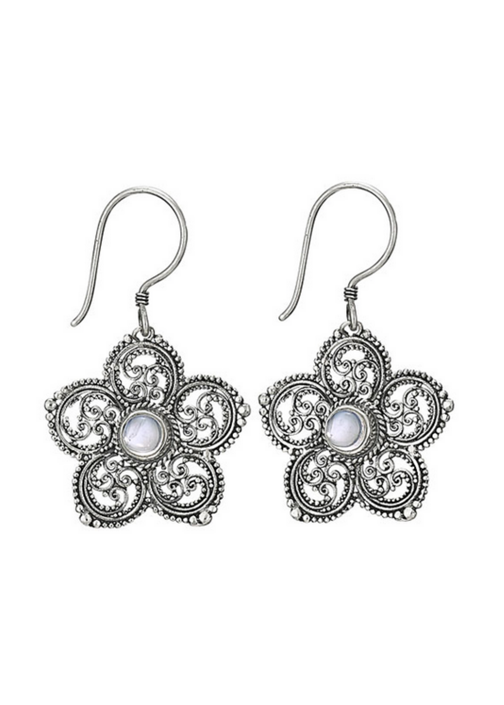 Earrings SS Small Round Moonstone Flower