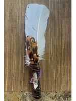 RLee Large Gray Feather Fan With Crystal