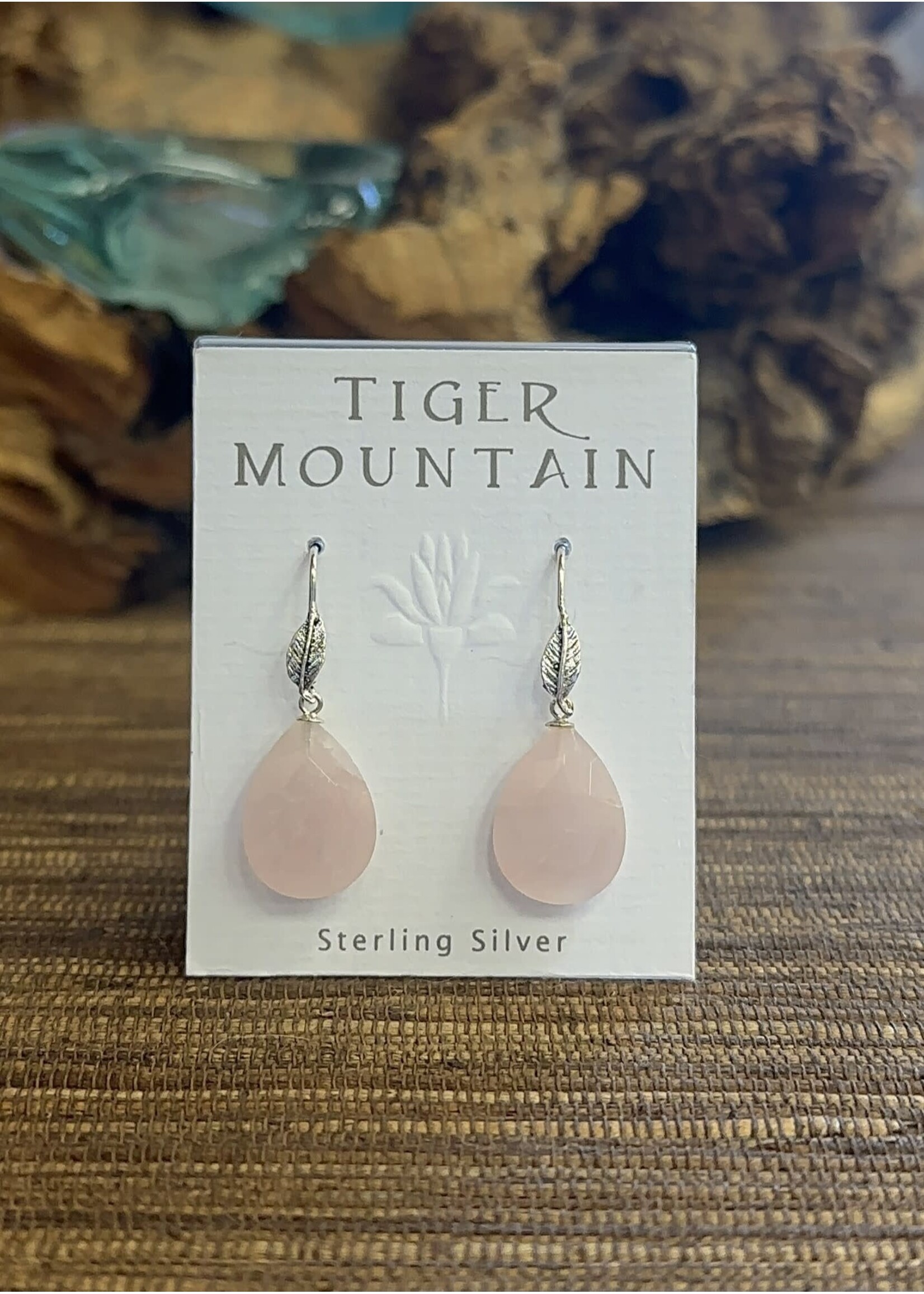 Earrings Rose Quartz Drop Leaf Top
