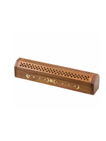 Wood Incense Storage Triple Moon 2.5"x 12"