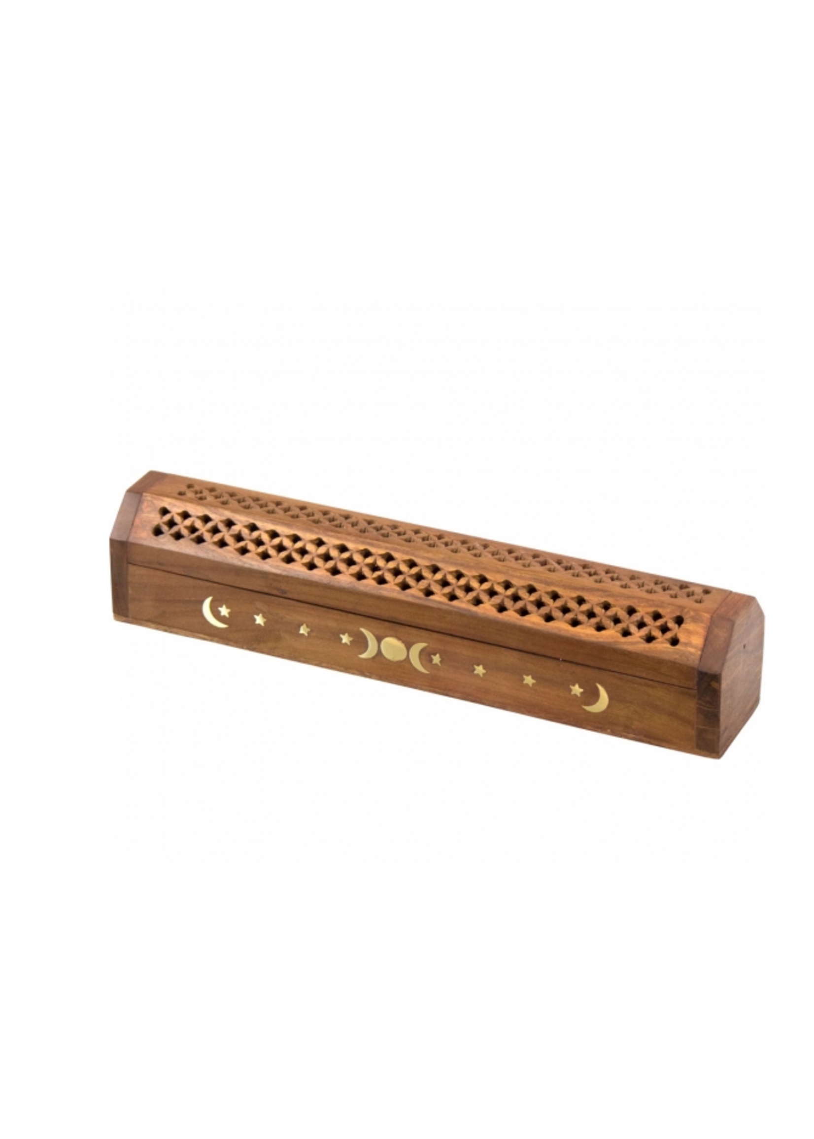 Wood Incense Storage Triple Moon 2.5"x 12"