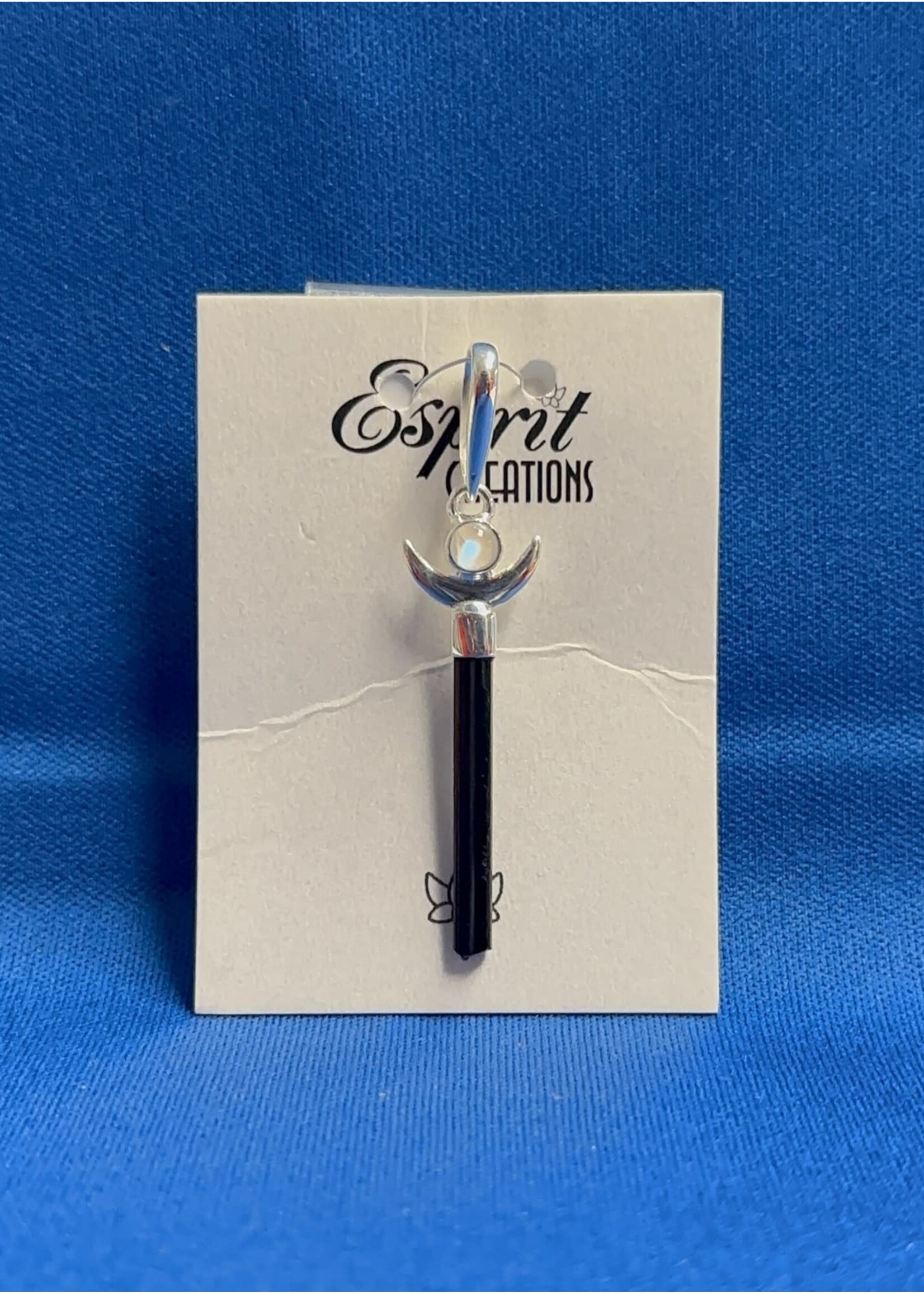 Pendant Black Tourmaline with Moonstone Crescent Moon