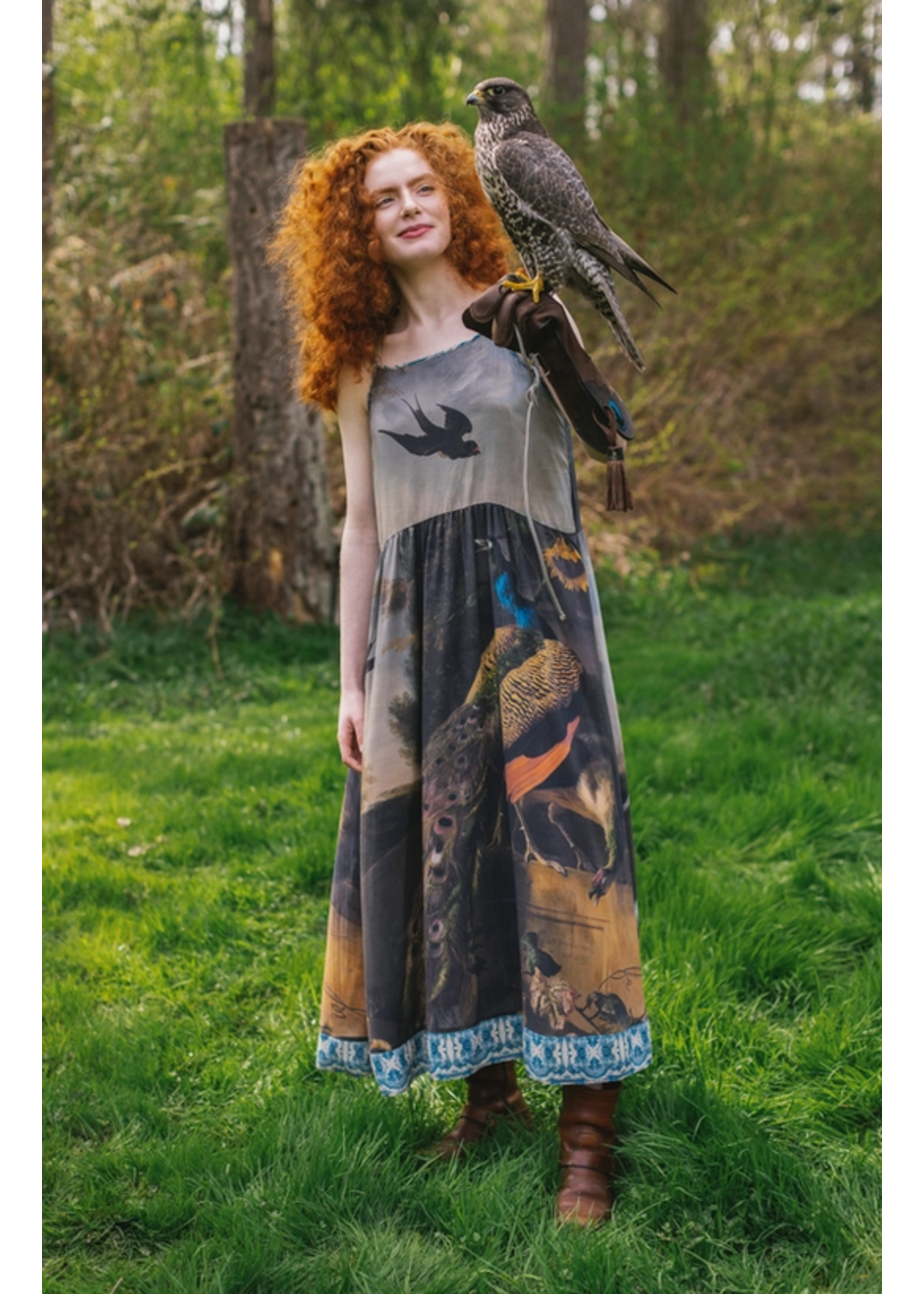Slip Dress Wild Beauty Boheme with Peacock Birds and Floral L/XL