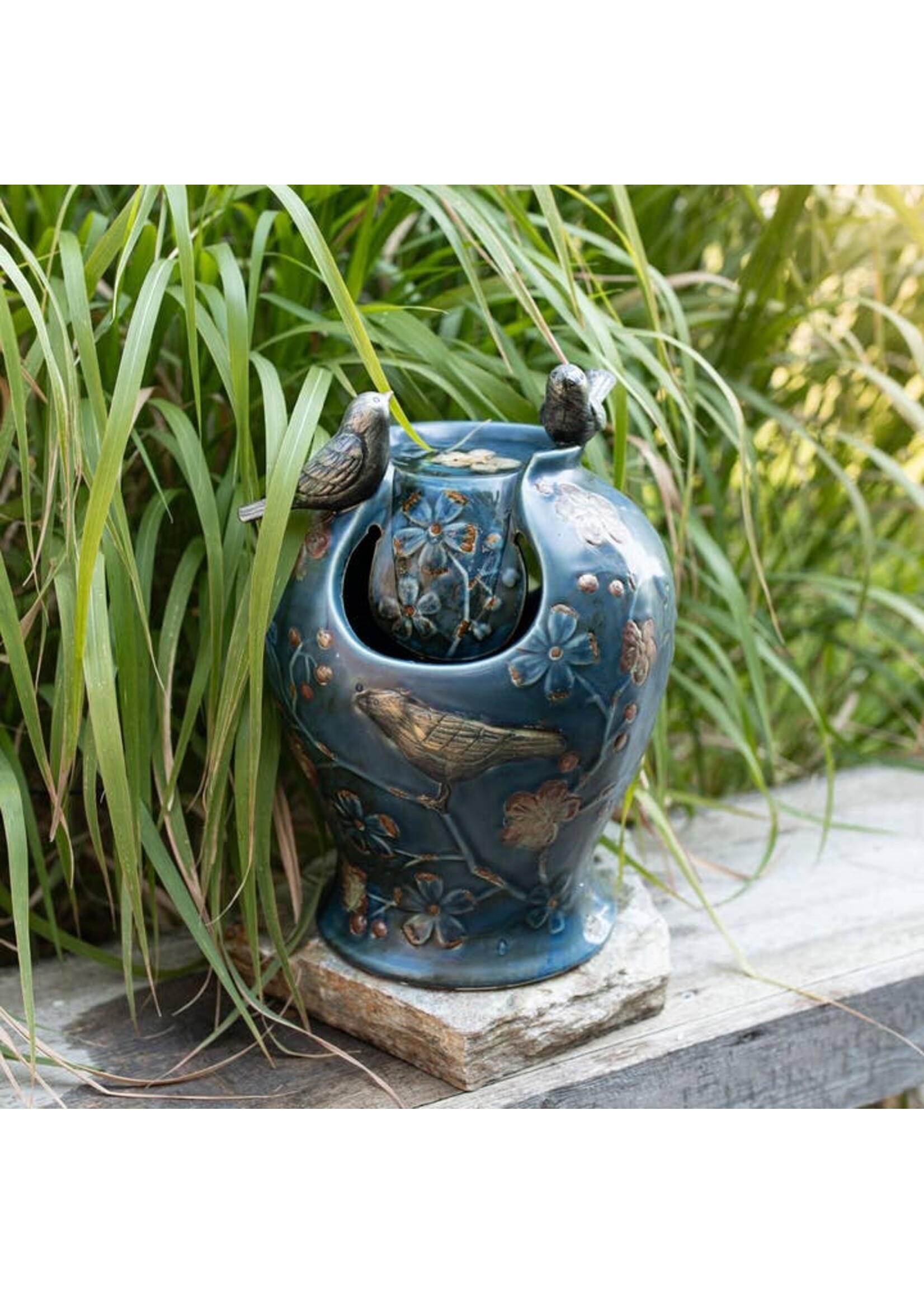 Foreside Blue Verdigris Songbird Fountain/ LED LIGHTS