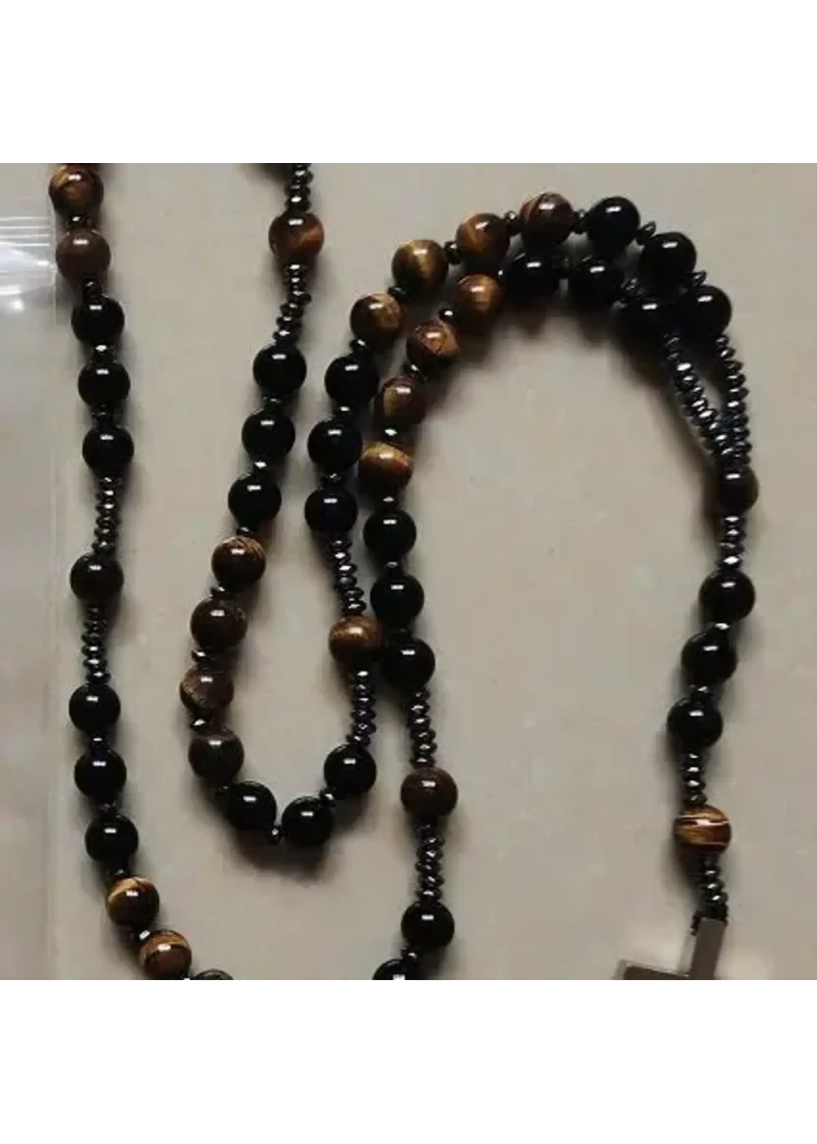 Rosary Prayer Beads Tigers Eye and Black Obsidian 8mm