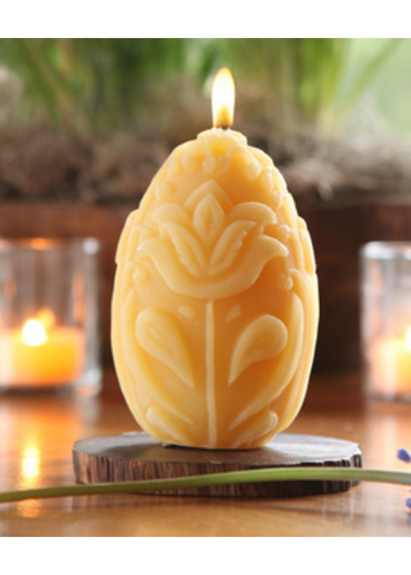 Big Dipper Pillar Candle – Pure Beeswax – Egg Shape with Floral Design