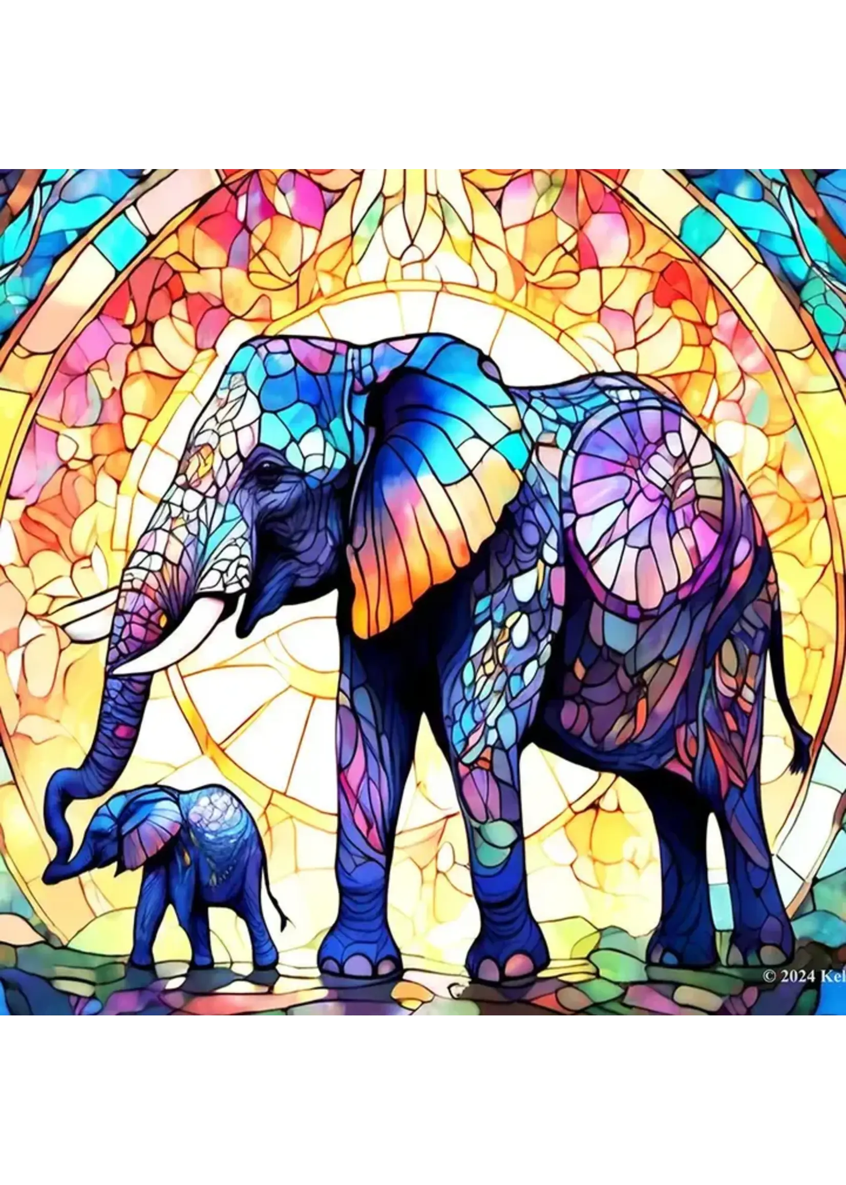 Puzzle Stained Glass Zoo Elephant 1000 pc