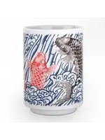 Miya Tea Cup Japanese Koi Fish Yunomi Style Reactive Glaze 10 fl