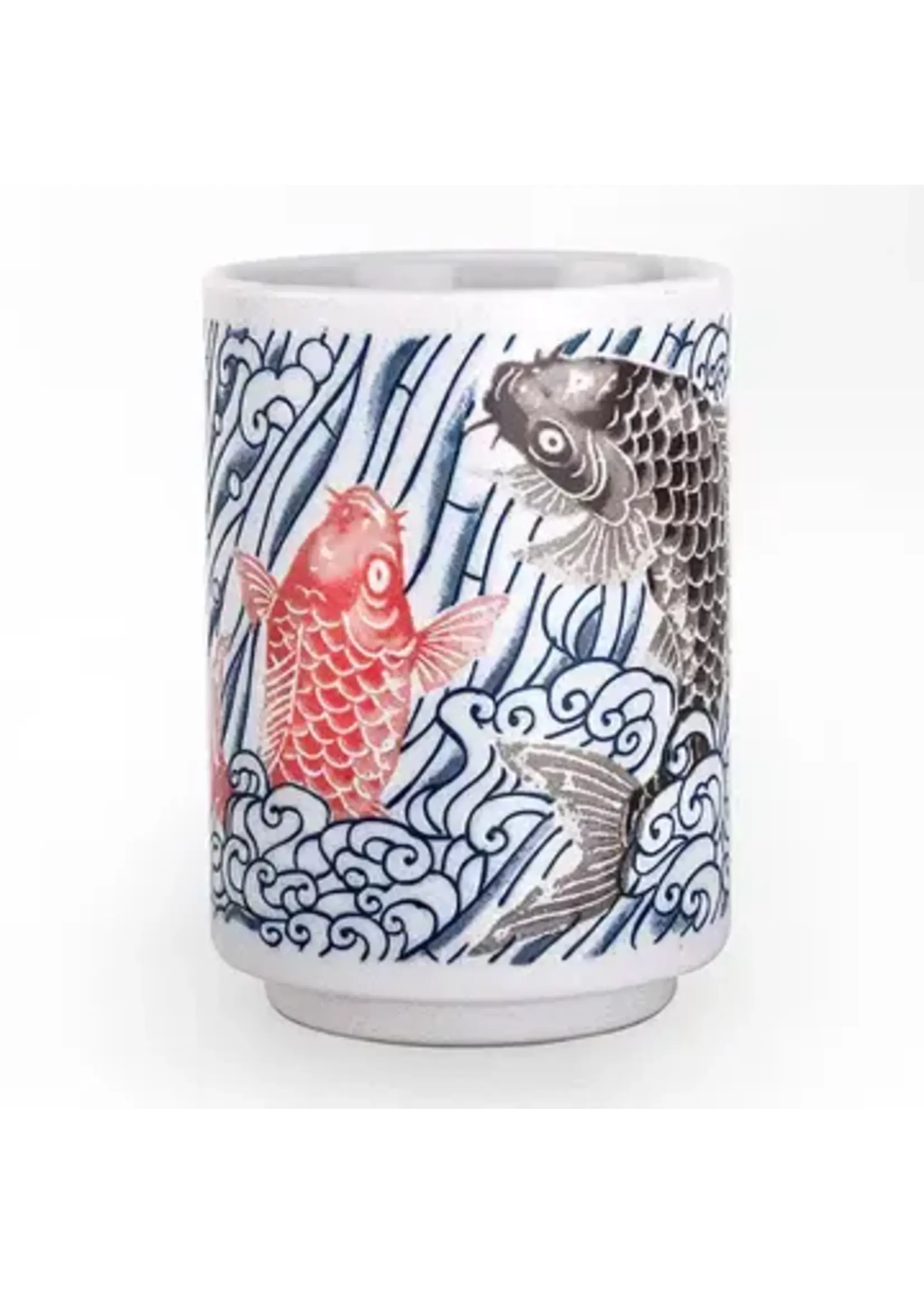 Miya Tea Cup Japanese Koi Fish Yunomi Style Reactive Glaze 10 fl