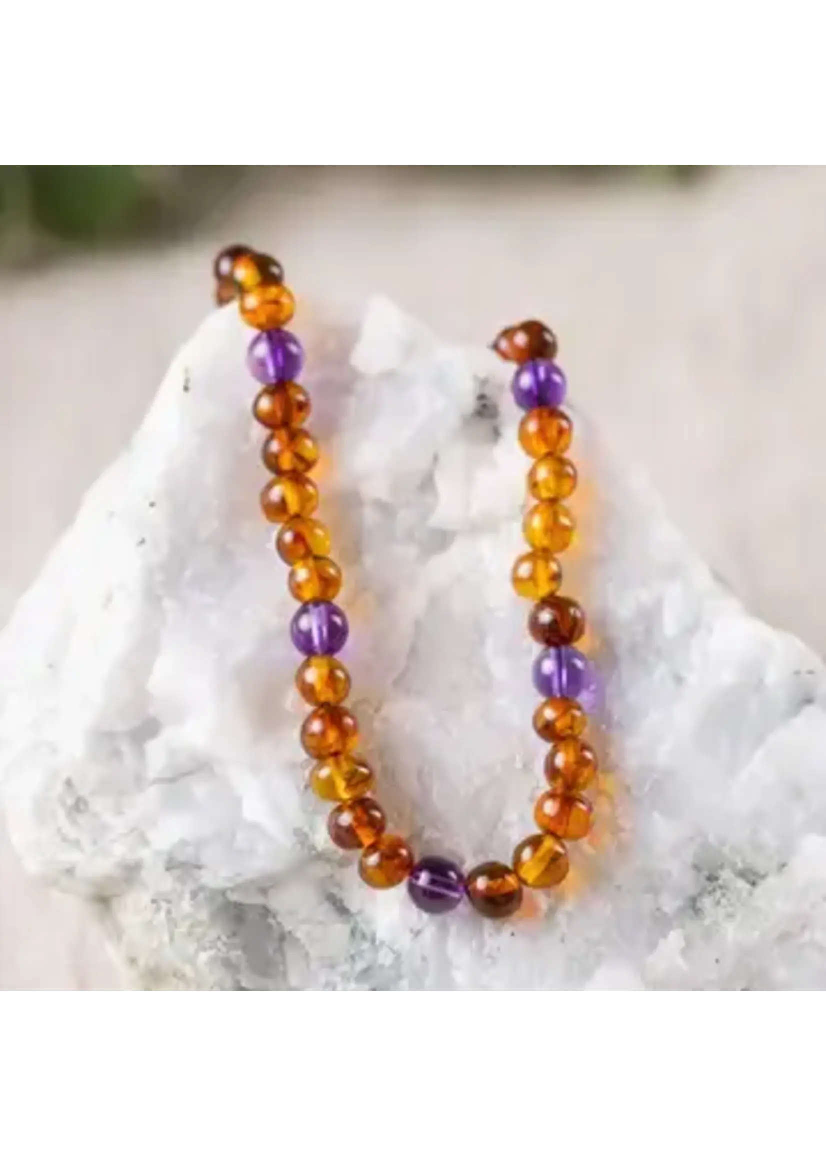 Necklace Amethyst & Cognac Amber 21"