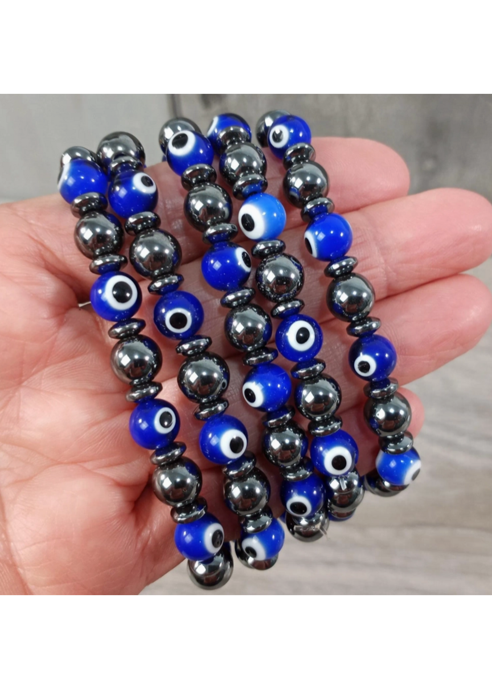 8mm Evil Eye & Hematite Bracelet