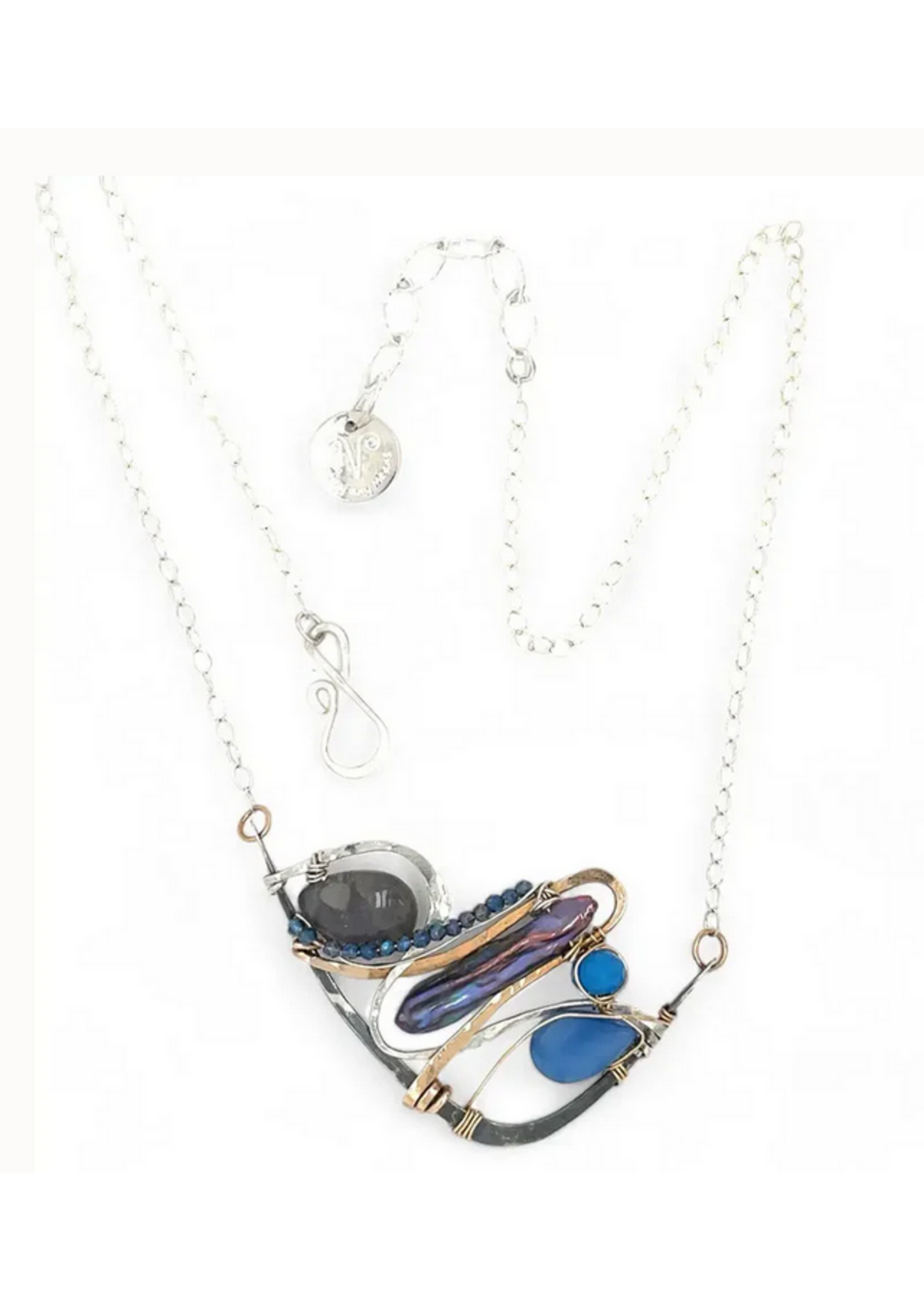 ABAM Necklace Black MOP w/Labradorite & Chalcedony Facet