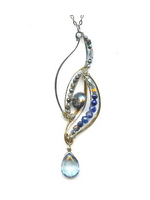 ABAM Necklace Diamond Brass Sky Sunstone & Moonstone w/Rutilated Quartz