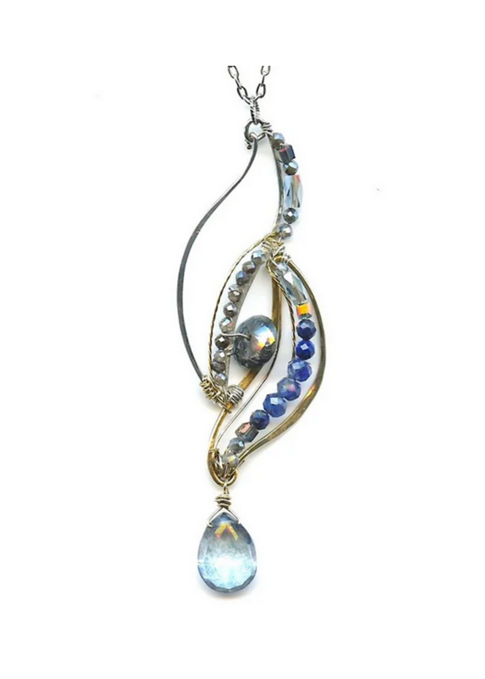 ABAM Necklace Diamond Brass Sky Sunstone & Moonstone w/Rutilated Quartz