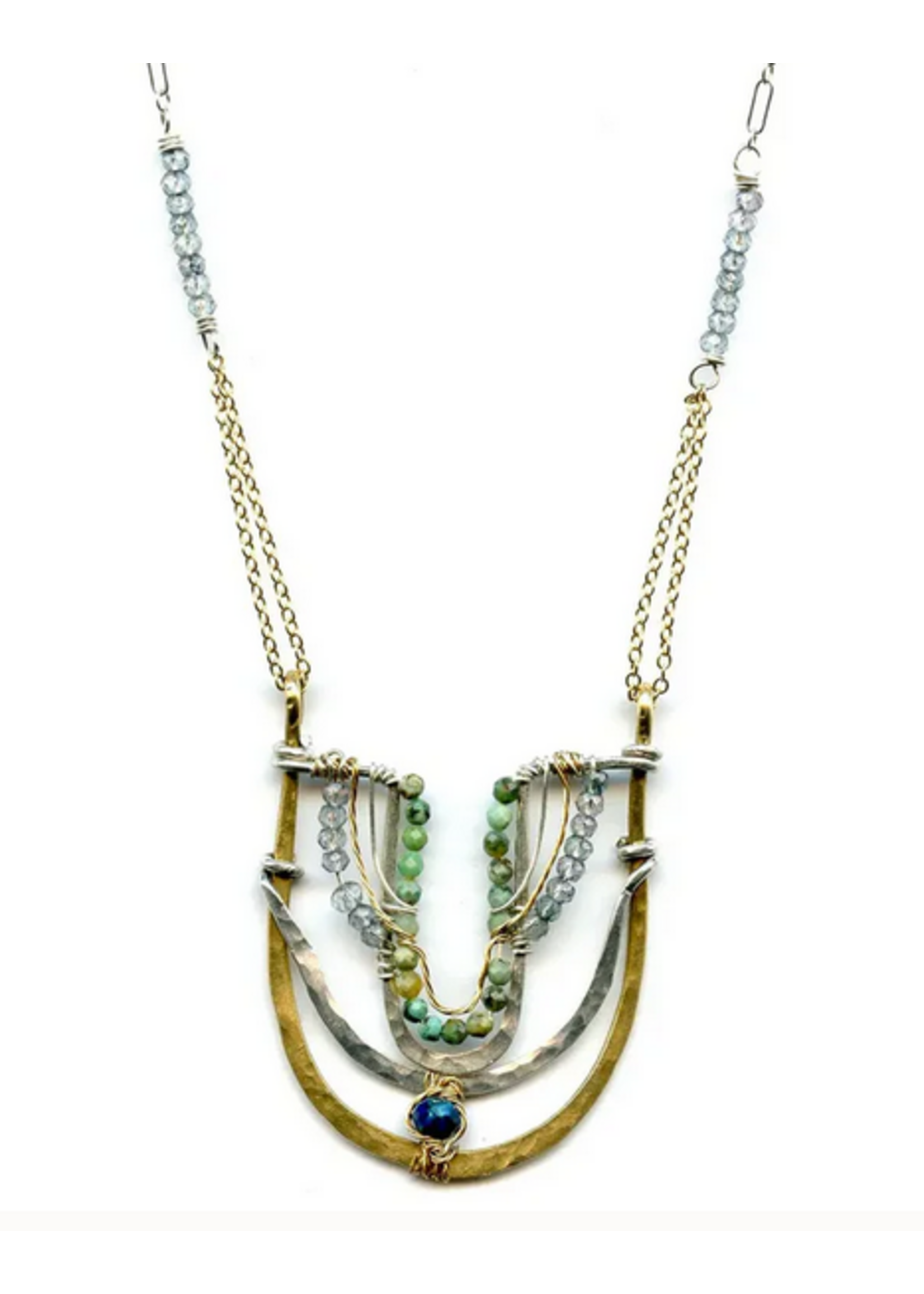 ABAM Necklace Gorge of Gem Green Turquoise  w/Blue Quartz