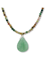 Necklace Aventurine Drop on Agate Beads