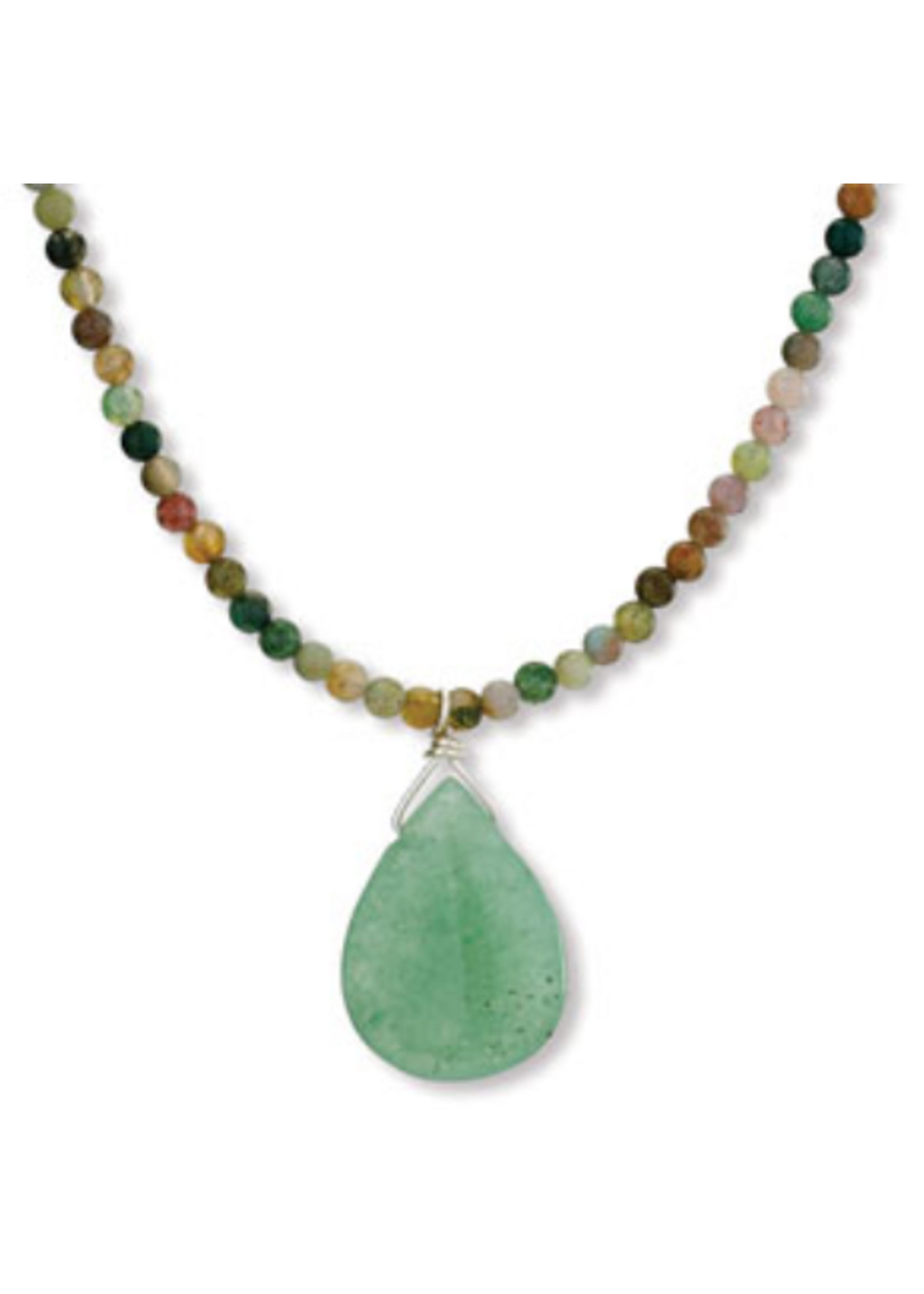 Necklace Aventurine Drop on Agate Beads