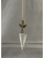 Pendulum Clear Quartz, Bronze Tone Sufi Heart, Smky Quartz