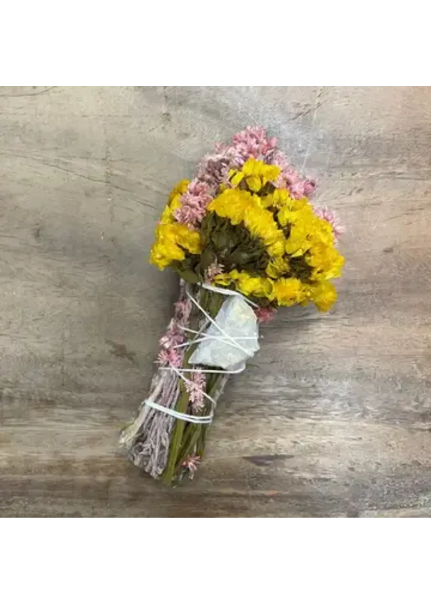 Smudge Wand Andaluca Yellow & Pink Floral with Quartz Crystal 6"
