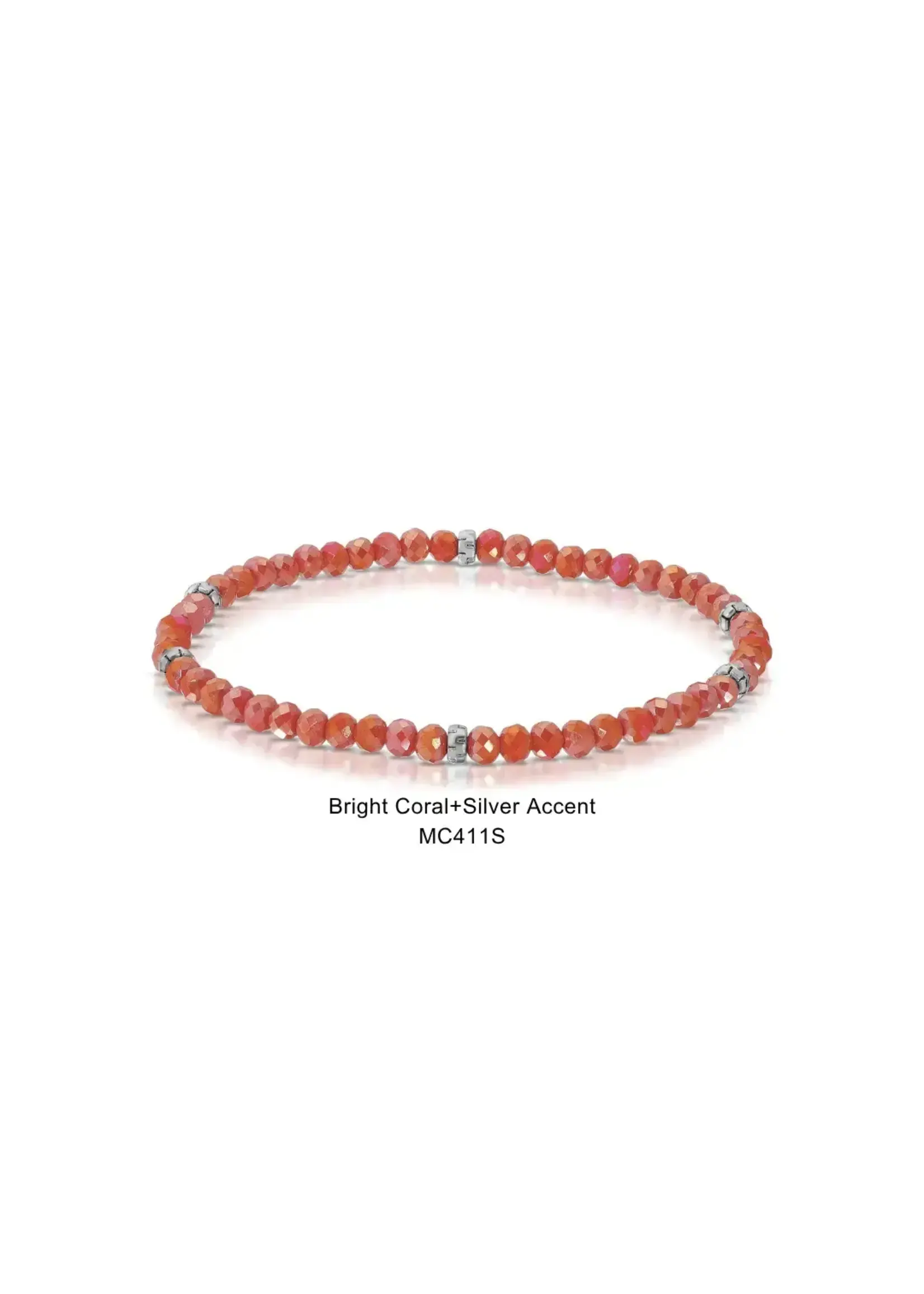 Mini Crystal Bracelet Bright Coral with Silver Accents