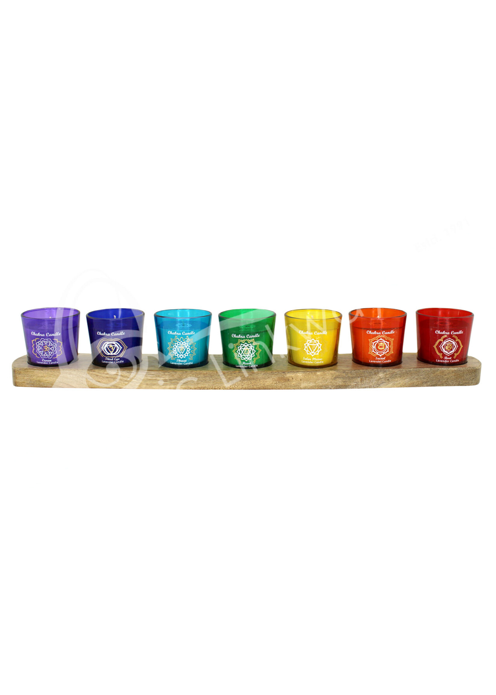 Candle Votive Chakra Set of 7 on Wood Base