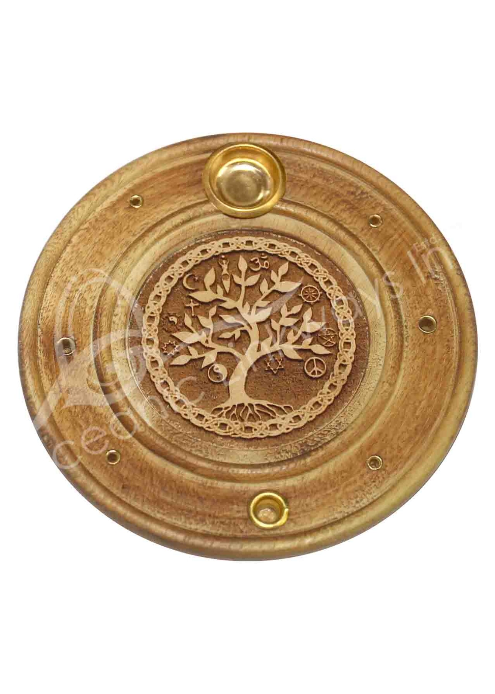 Incense Holder Wood Round Tree of Life