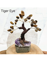 Tumbled Gemstone Tree with Amethyst Crystal Base | Tiger Eye