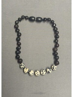 RBAmber Anklet Dalmatian Jasper & Raw Cherry Amber 9"