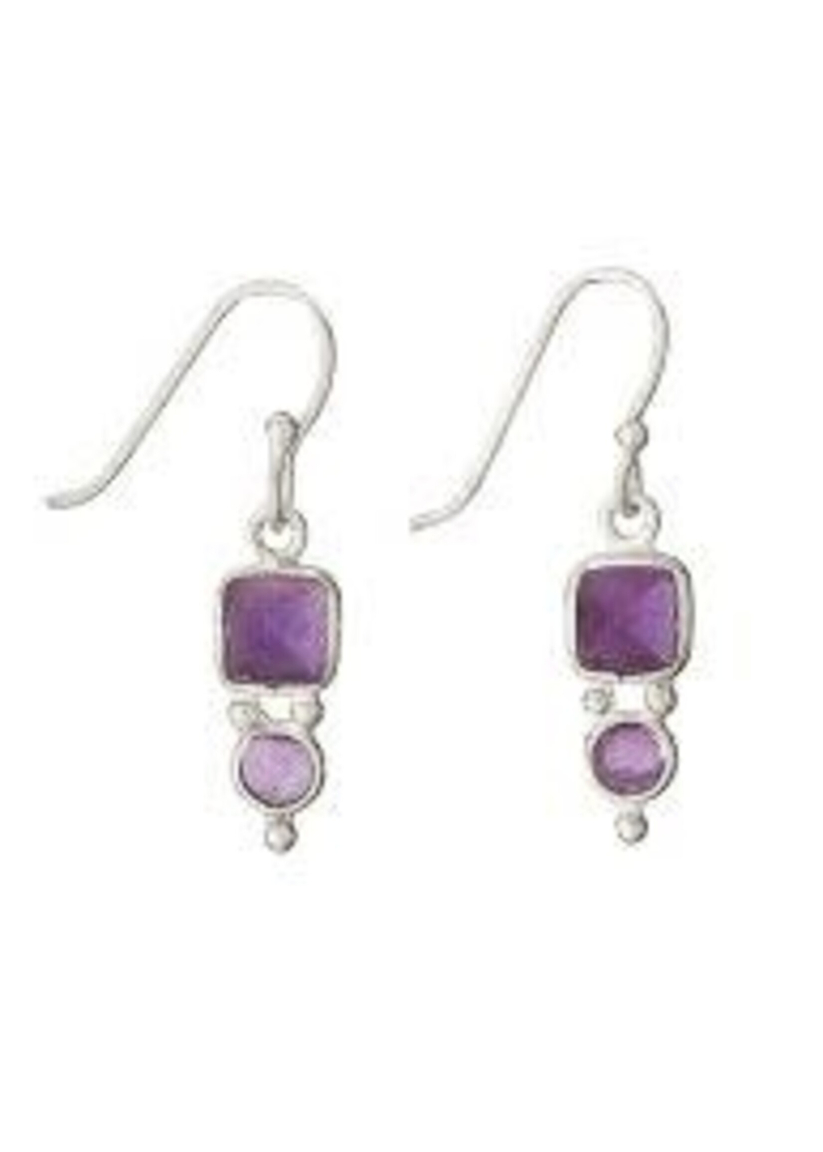 Earring Square/Round Amethyst