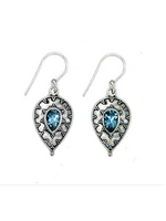 Earring SS Blue Topaz Ornate Tear