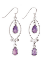Earring SS Double Amethyst Drop