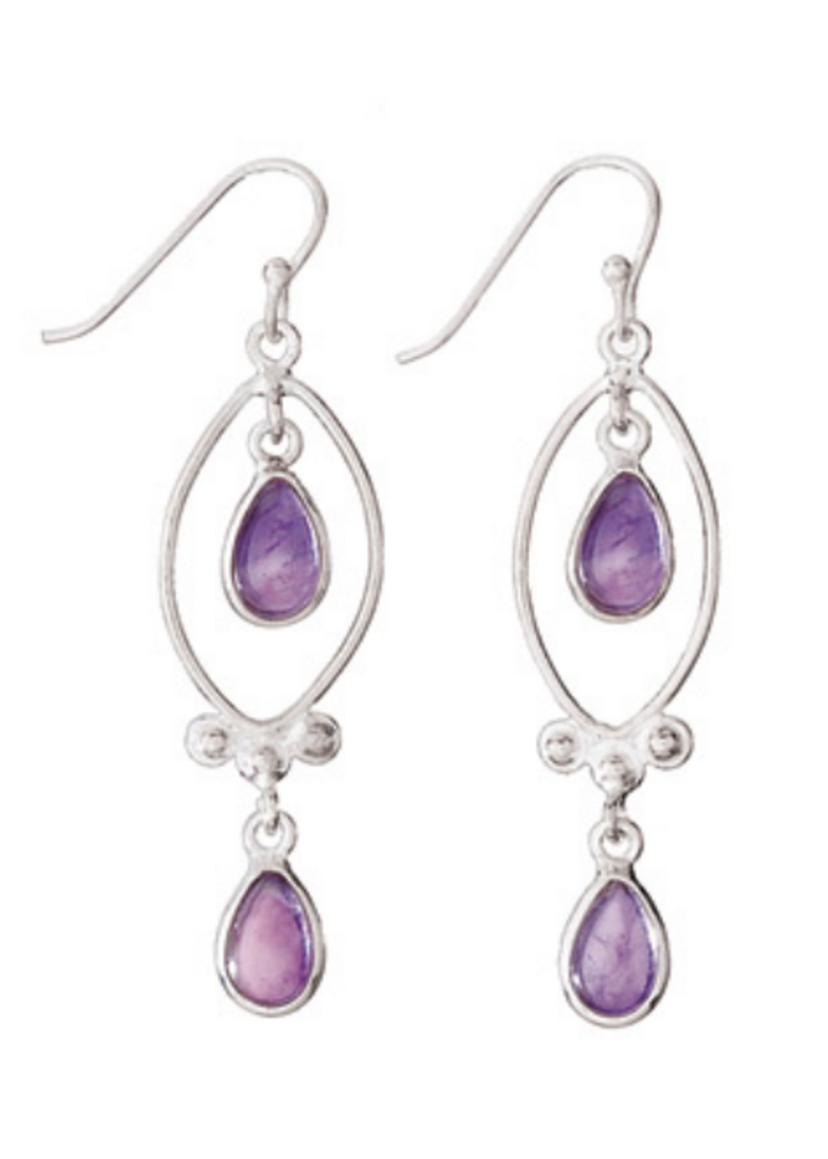 Earring SS Double Amethyst Drop