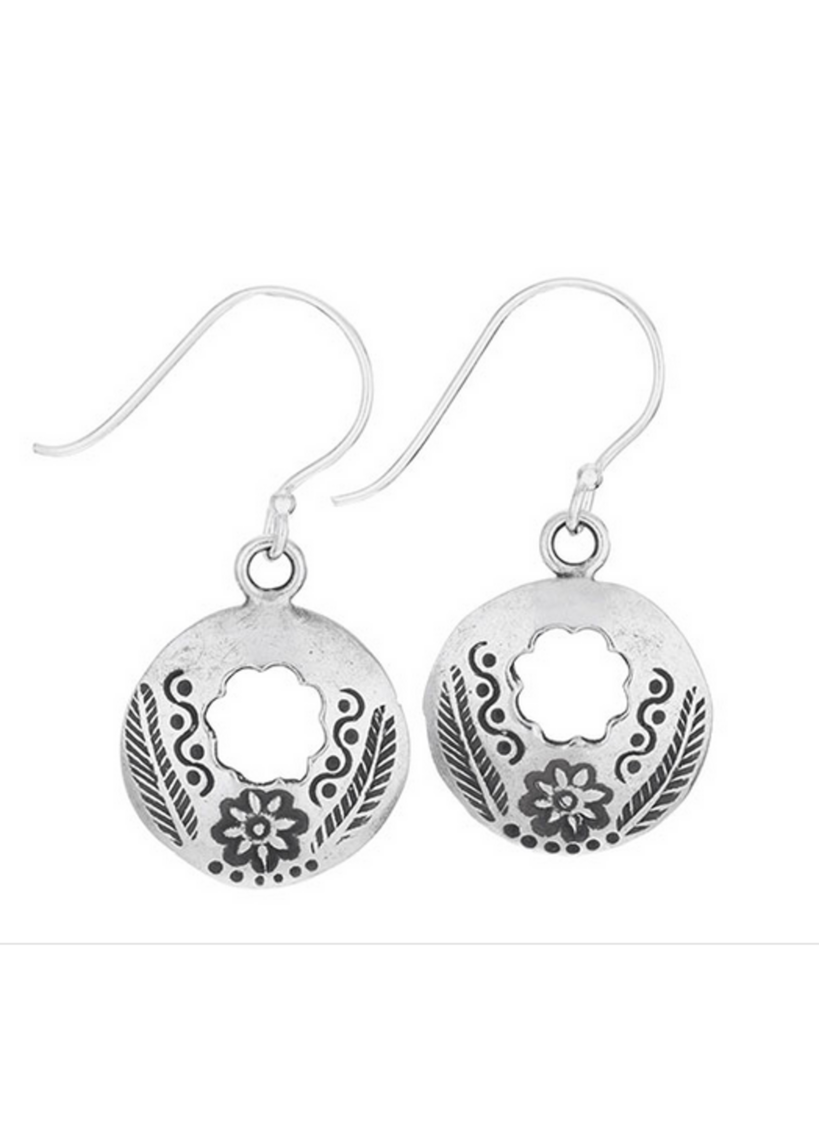 Earring SS Open Circle Flower Leaf Stamp