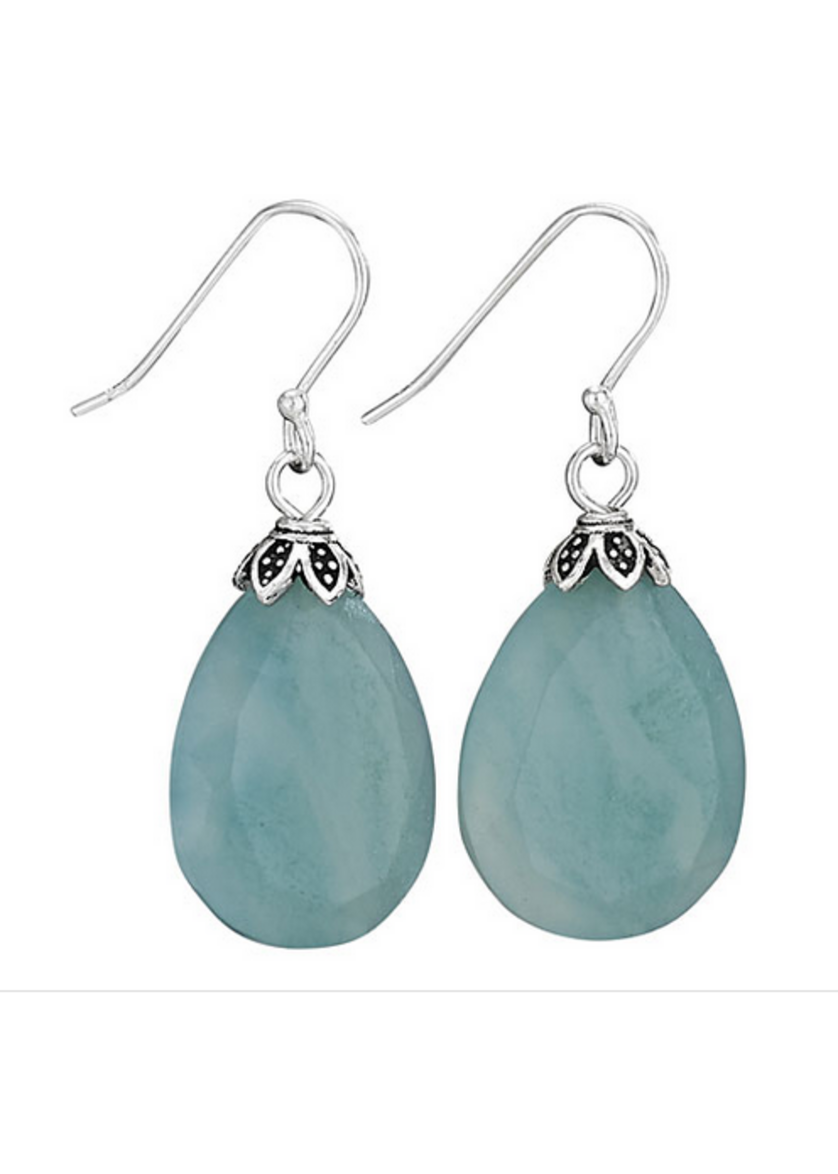 Earrings Amazonite Tear Facet Drop w SS Flower top