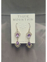 Earring SS Double Amethyst Fancy Scroll
