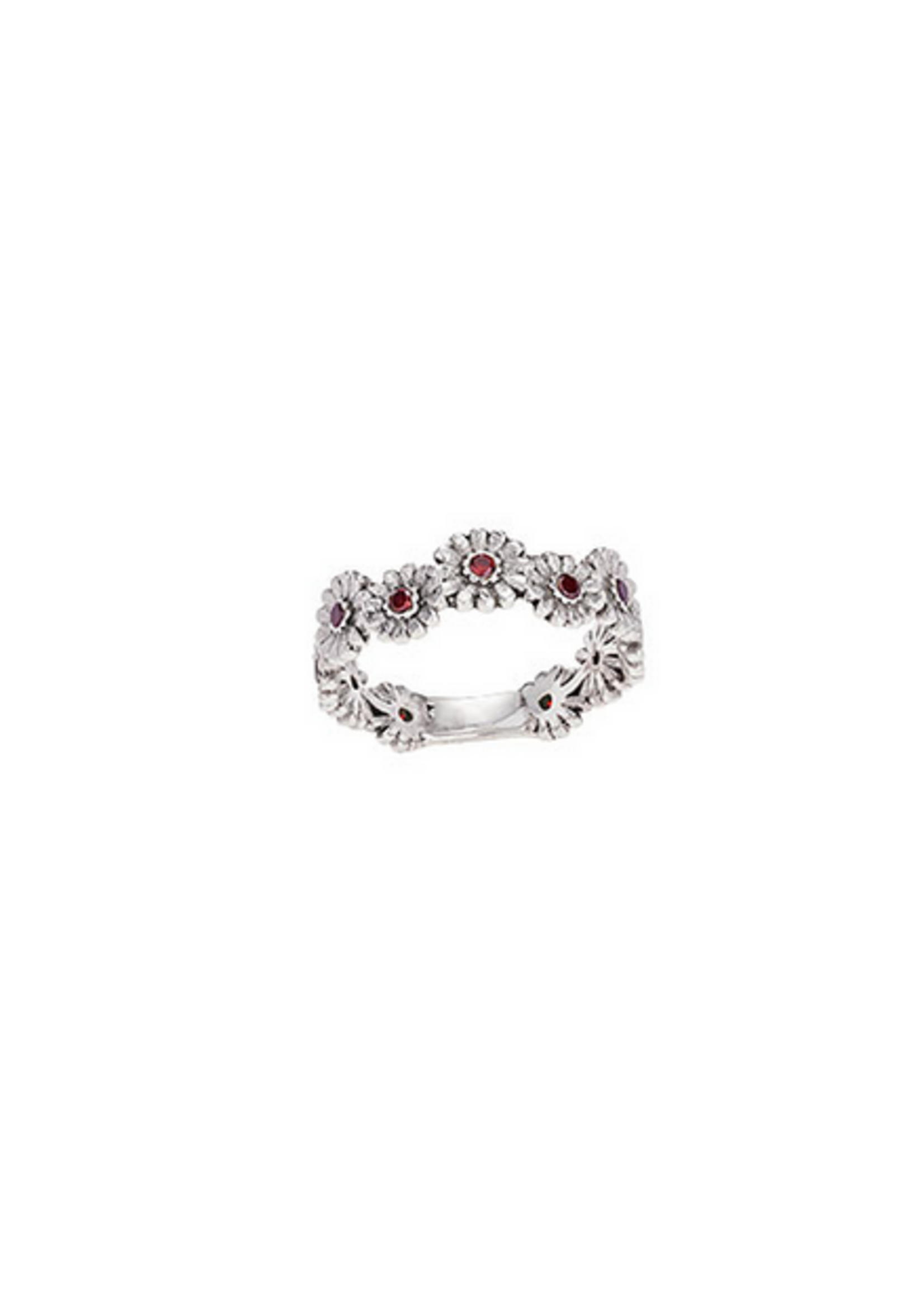 Sterling Silver Garnet Flower Chain Ring | Size 8