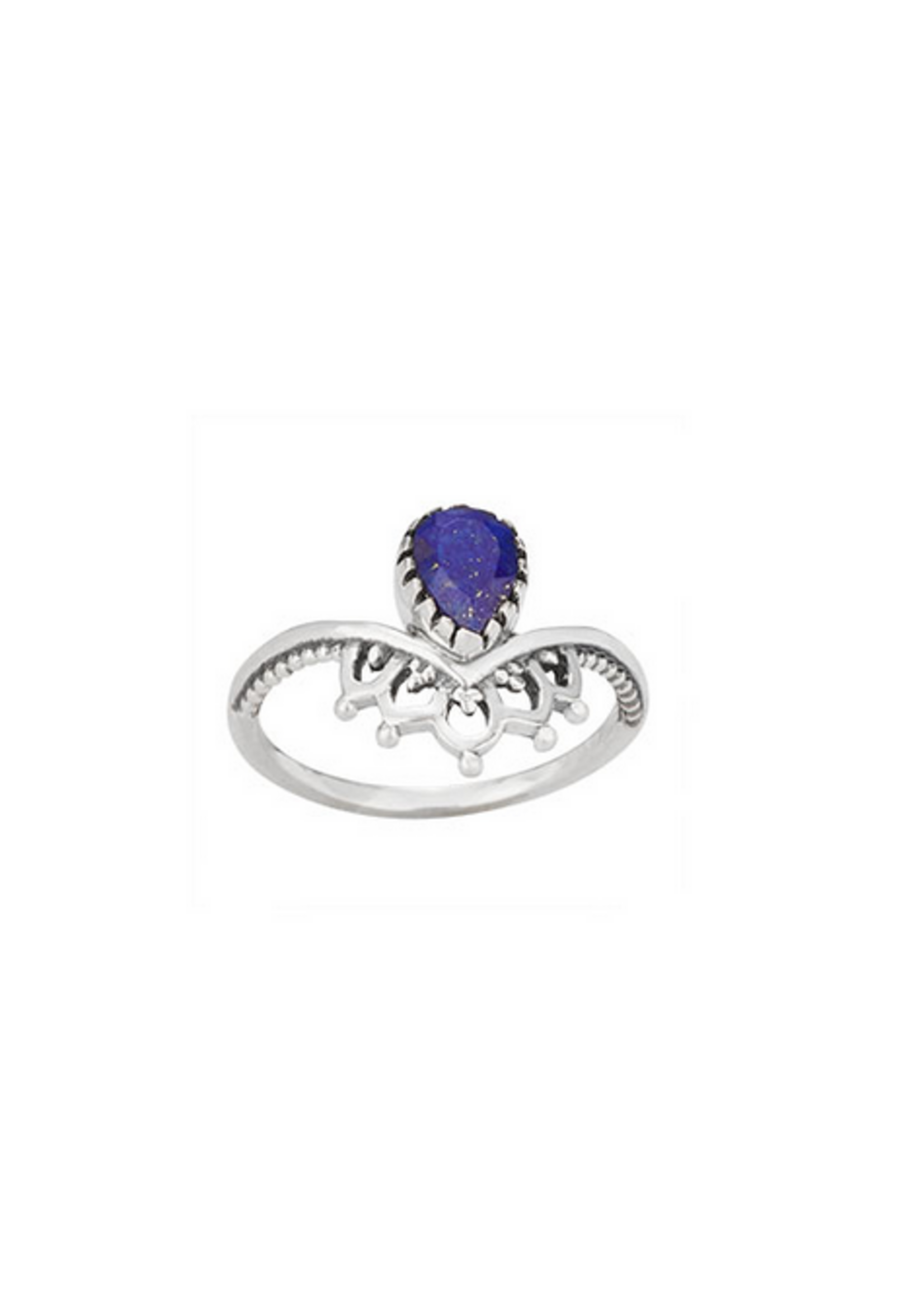 Crowned Teardrop Lapis Lazuli Ring | Size 6