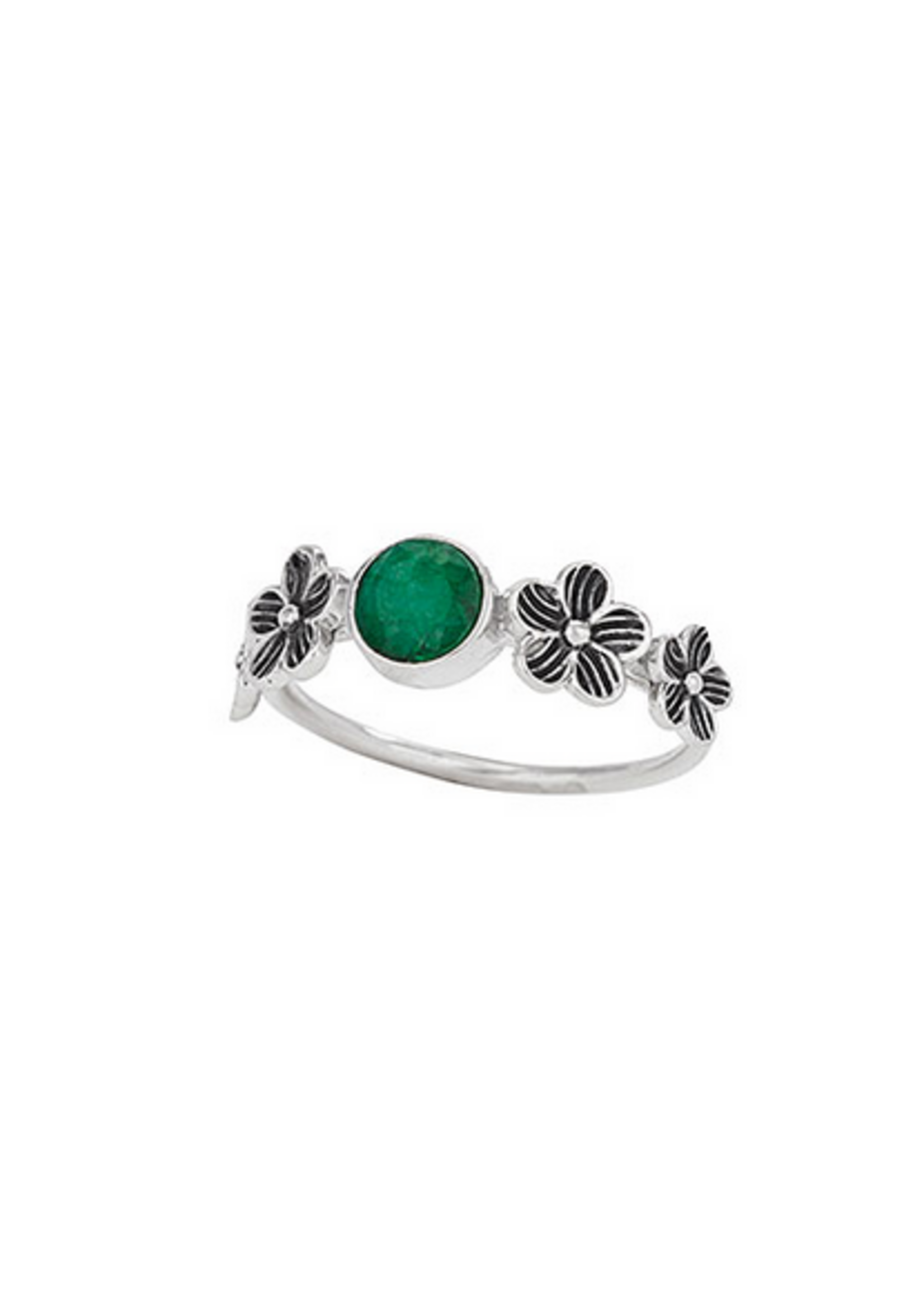 Sterling Silver Emerald Flower Band