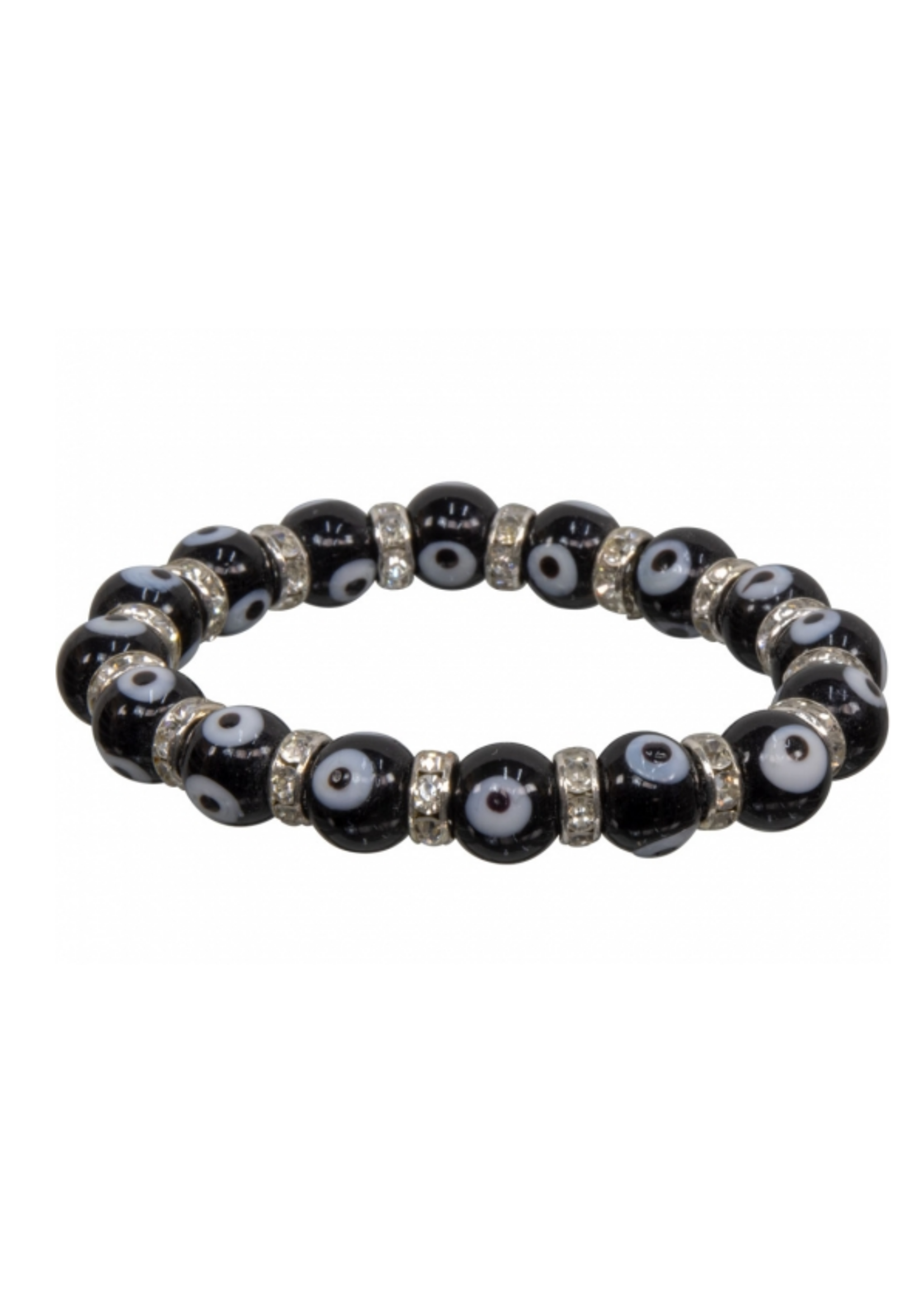 Black Evil Eye Bracelet w/ Silver Spacers