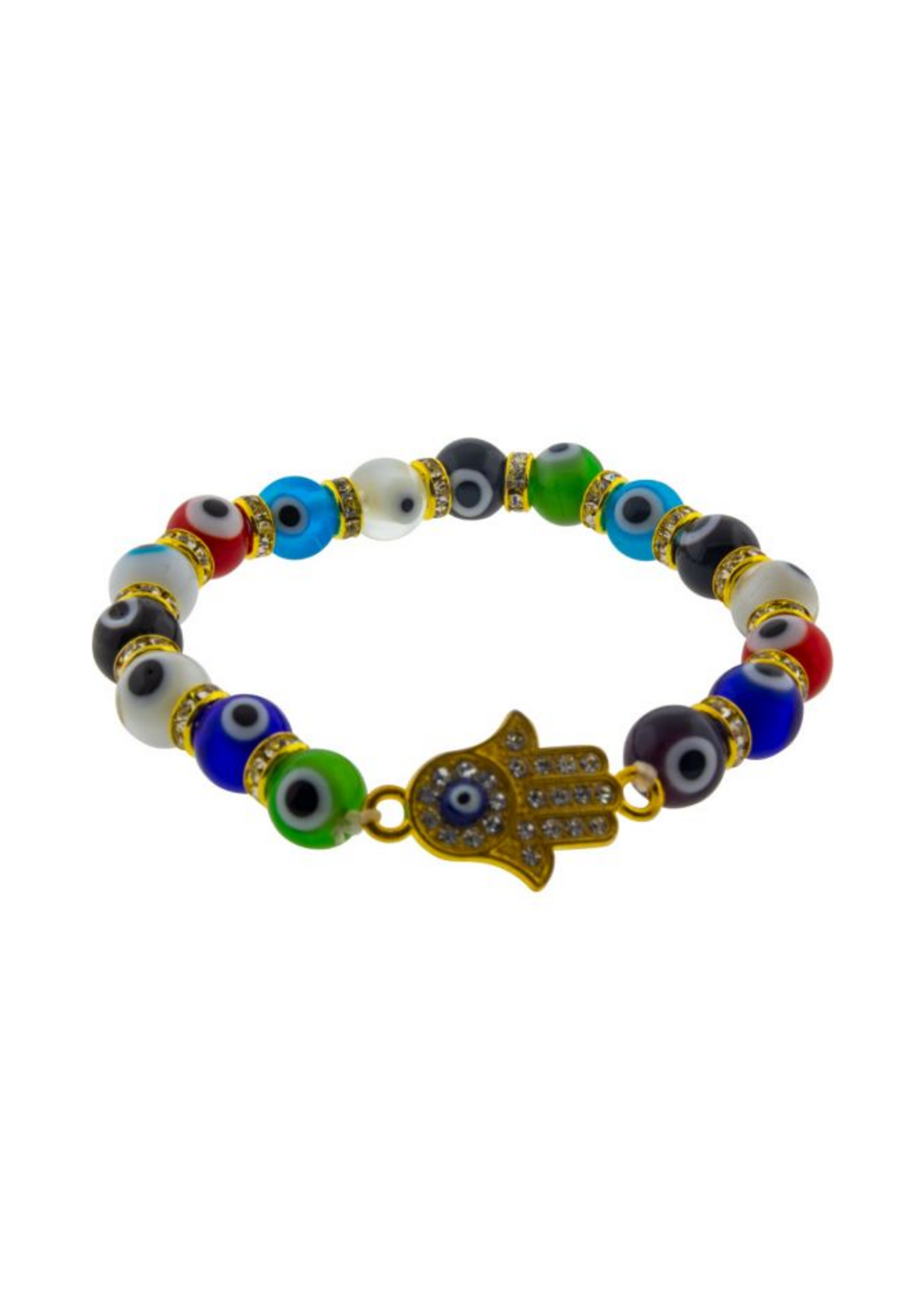 Multicolored Evil Eye Bracelet w/ Gold Spacers