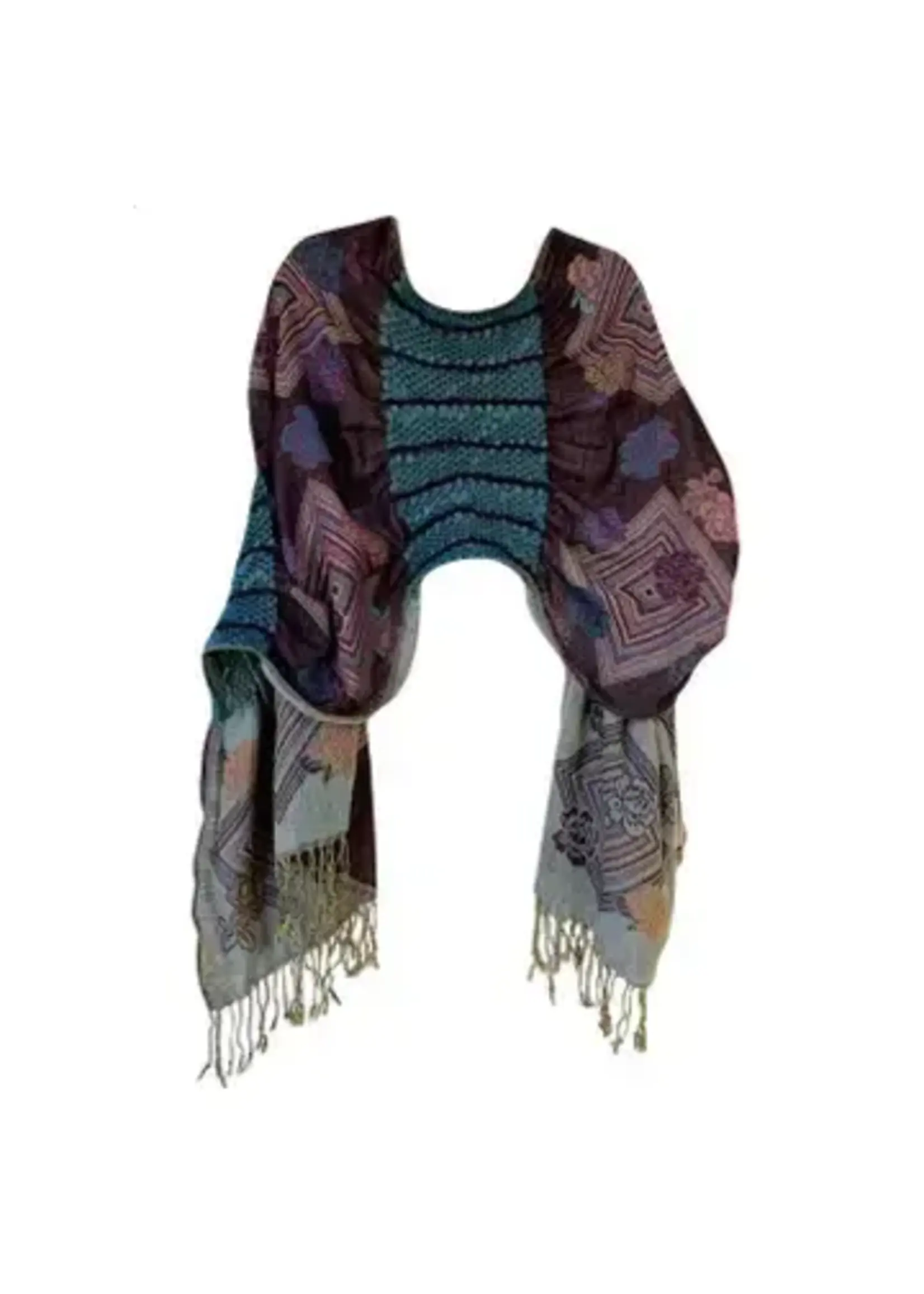 J&X Ruffle Shawl Plum & Turquoise