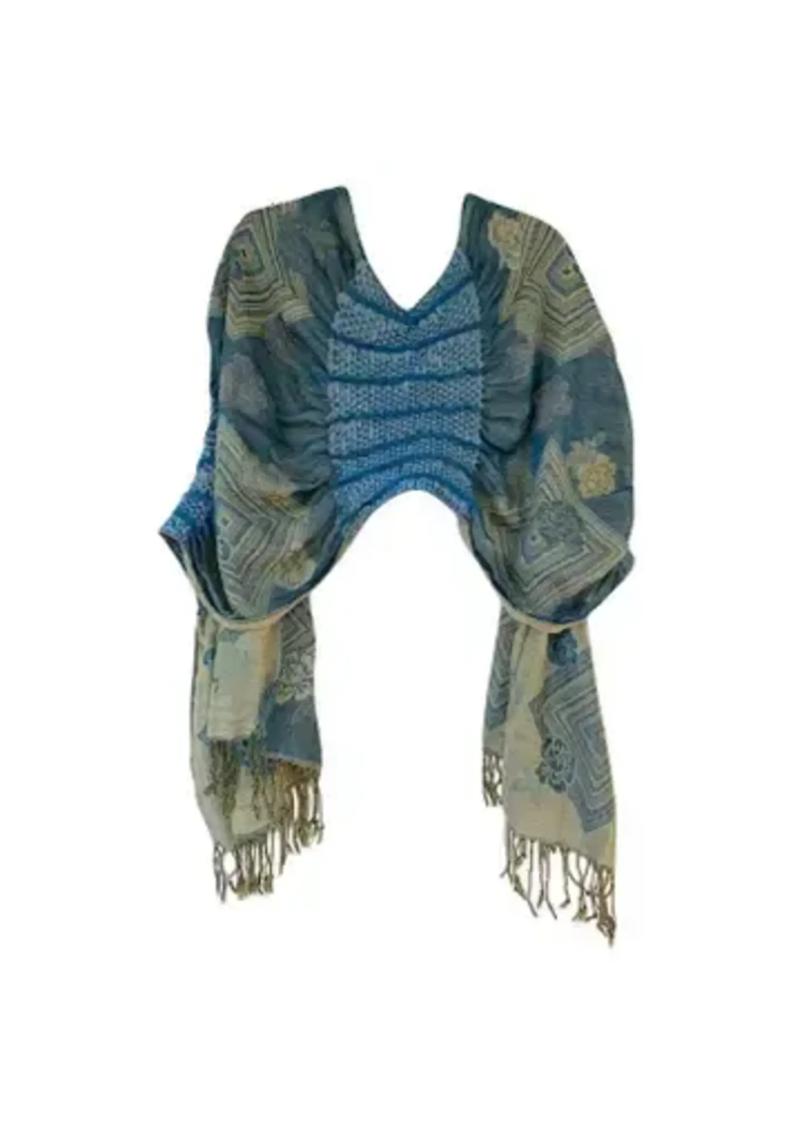 J&X Ruff Shawl Blue & Green