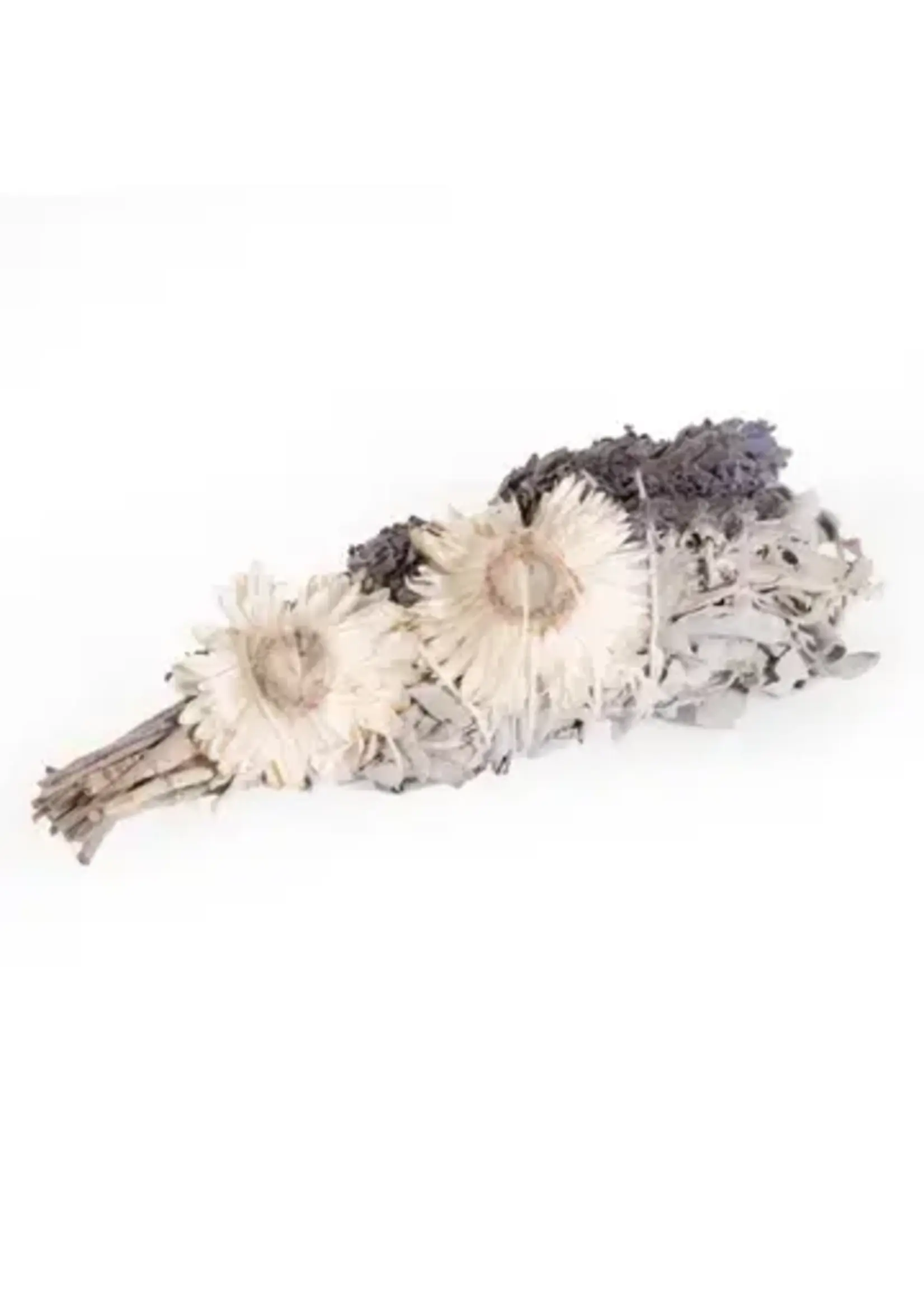 Lavender Strawflower & White Sage Smudge Wand 4"