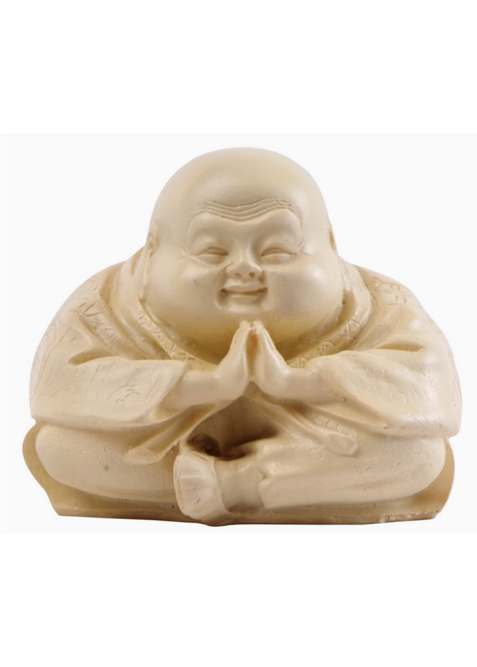 Statue Sitting Buddha White Resin 3"H