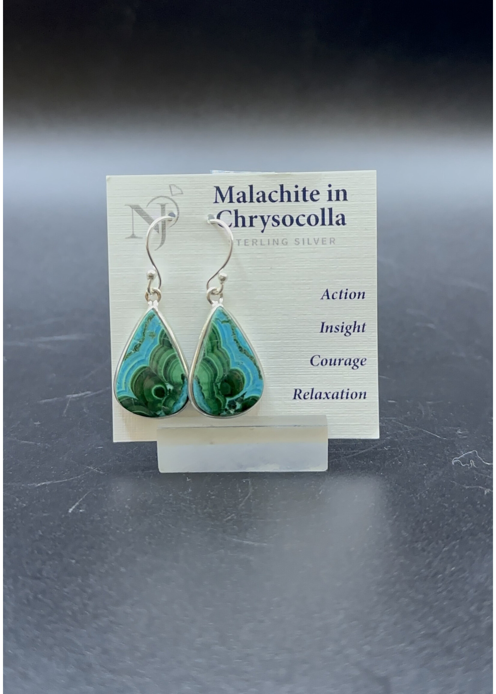 Earrings Malachite in Chrysocolla SS Dangle
